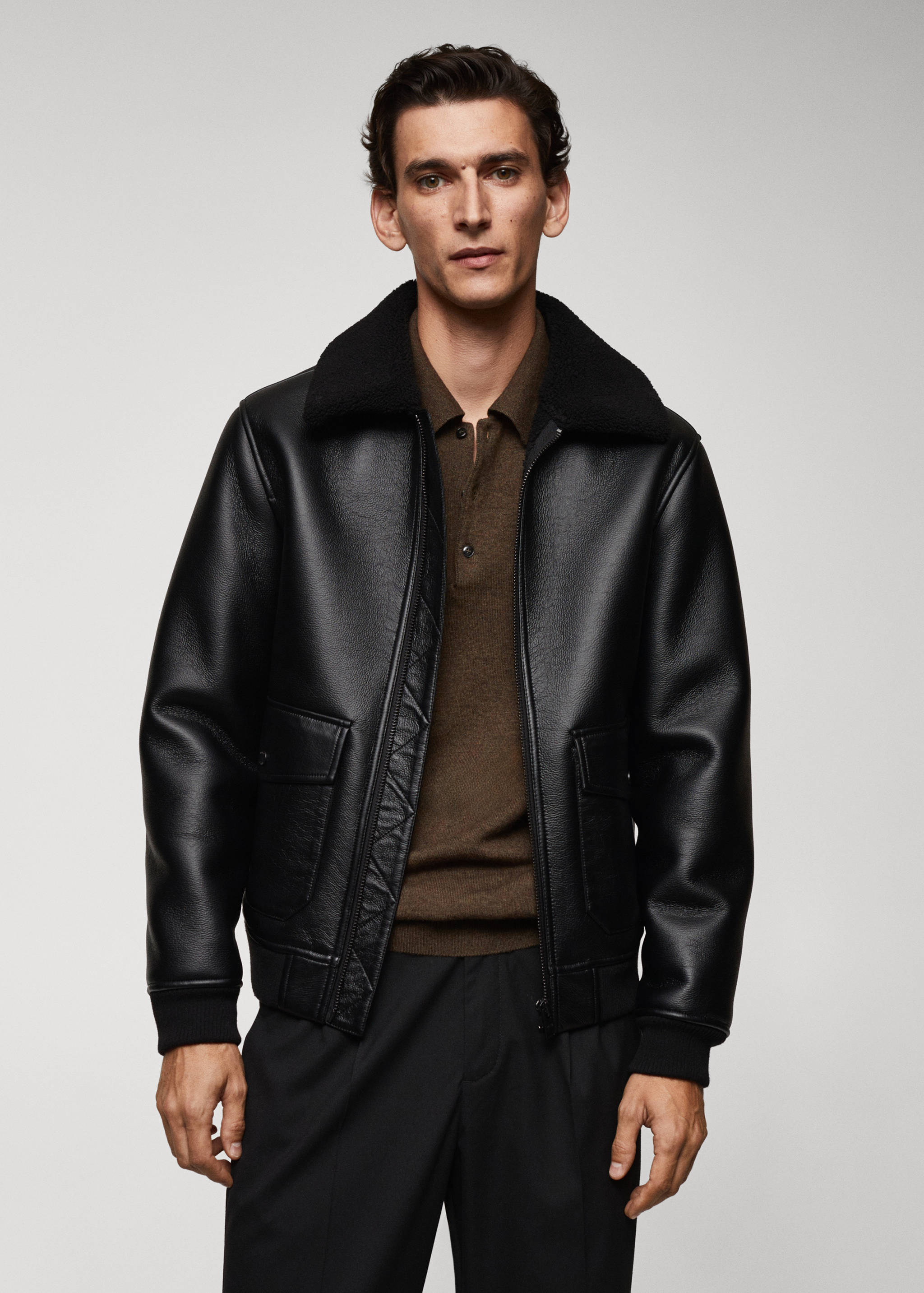 Shearling-lined faux-leather jacket - Medium plane