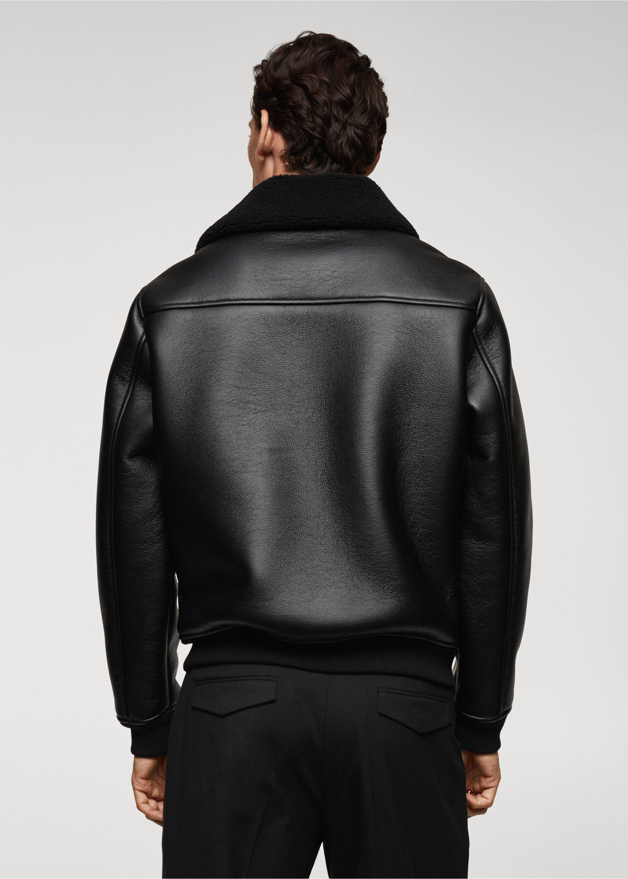 Shearling-lined faux-leather jacket - Reverse of the article, Black. Ref: 57039405-00.