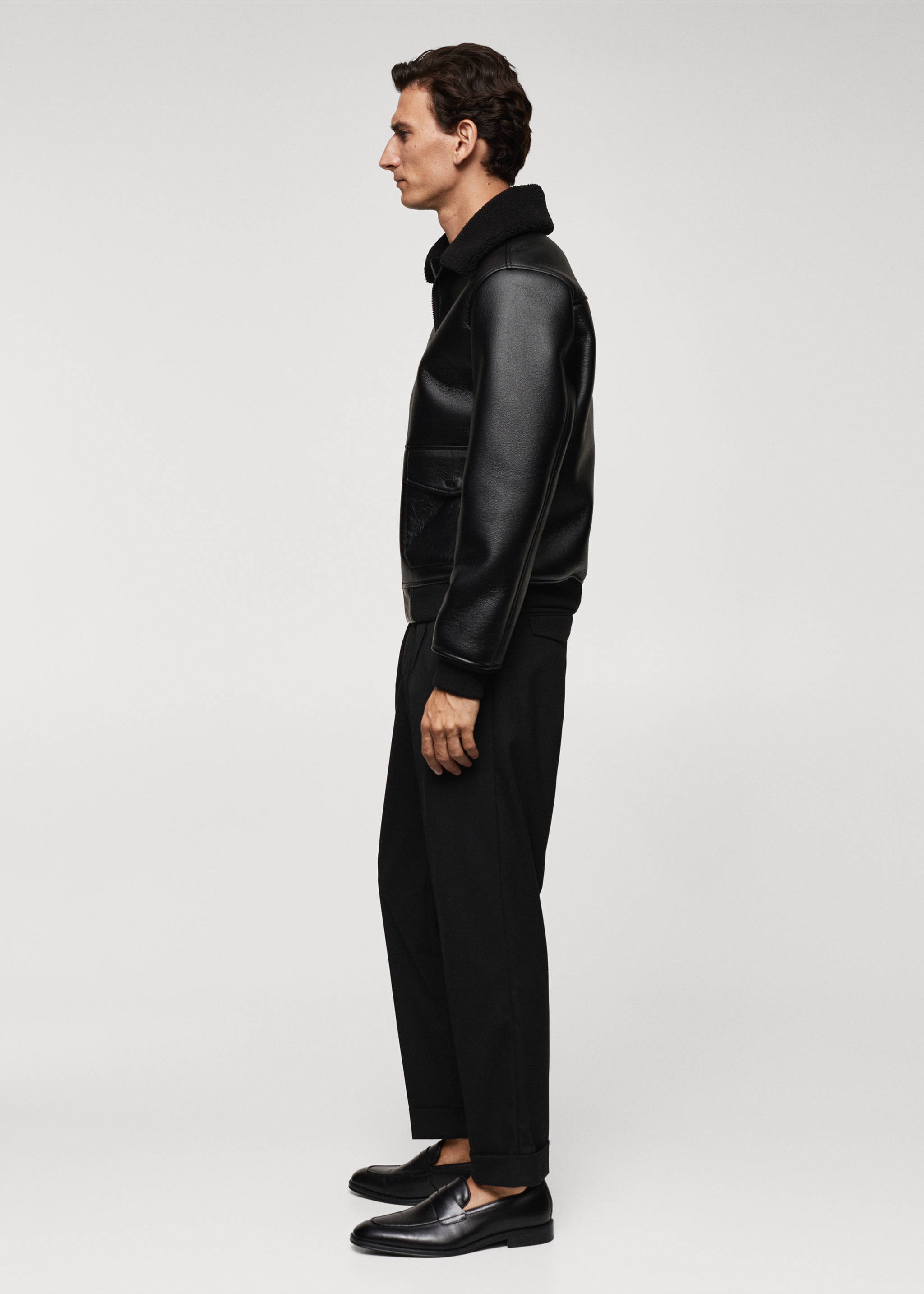 Shearling-lined faux-leather jacket - Details of the article 2, Black. Ref: 57039405-00.