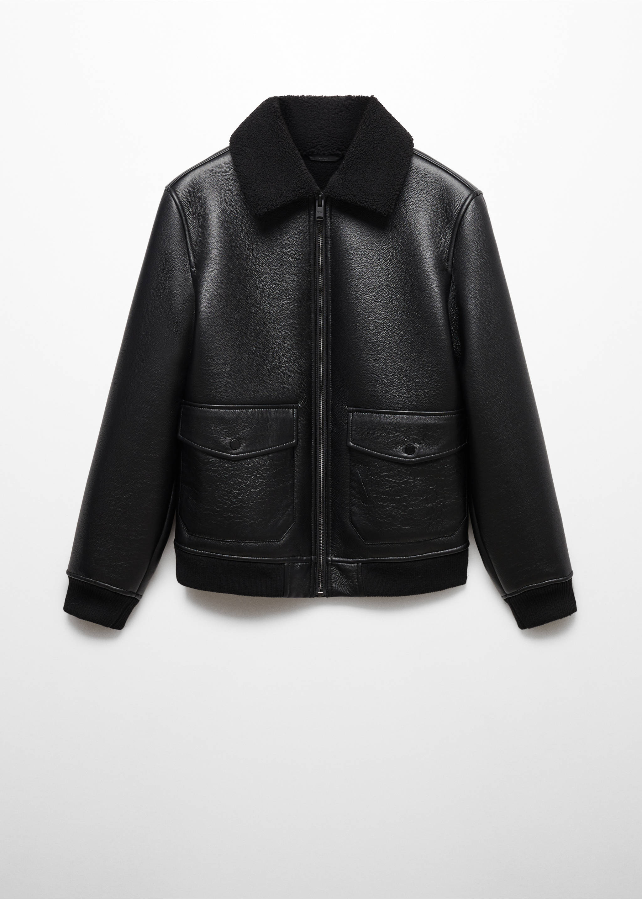 Shearling-lined faux-leather jacket - Article without model, Black. Ref: 57039405-00.