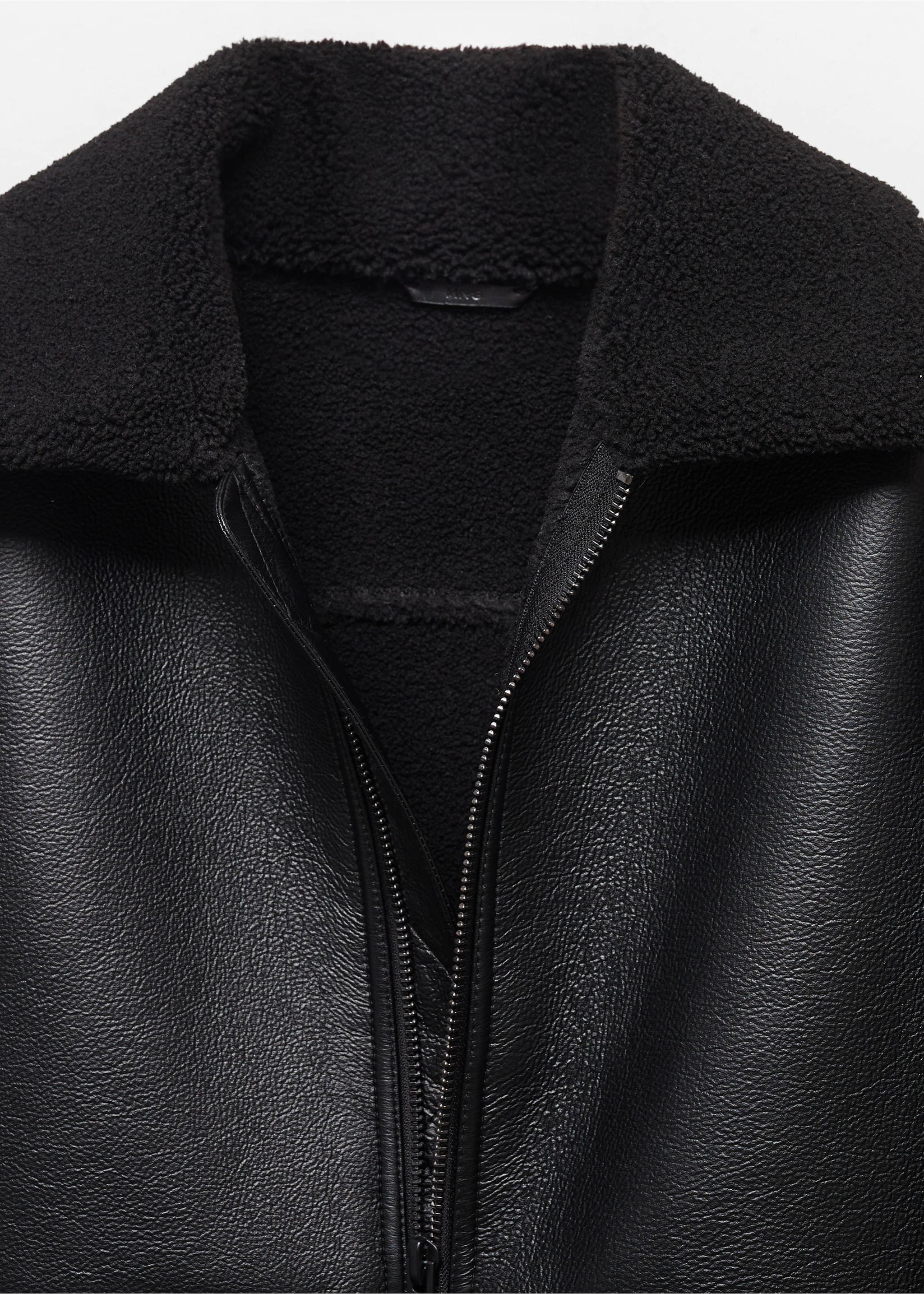 Shearling-lined faux-leather jacket - Details of the article 8, Black. Ref: 57039405-00.