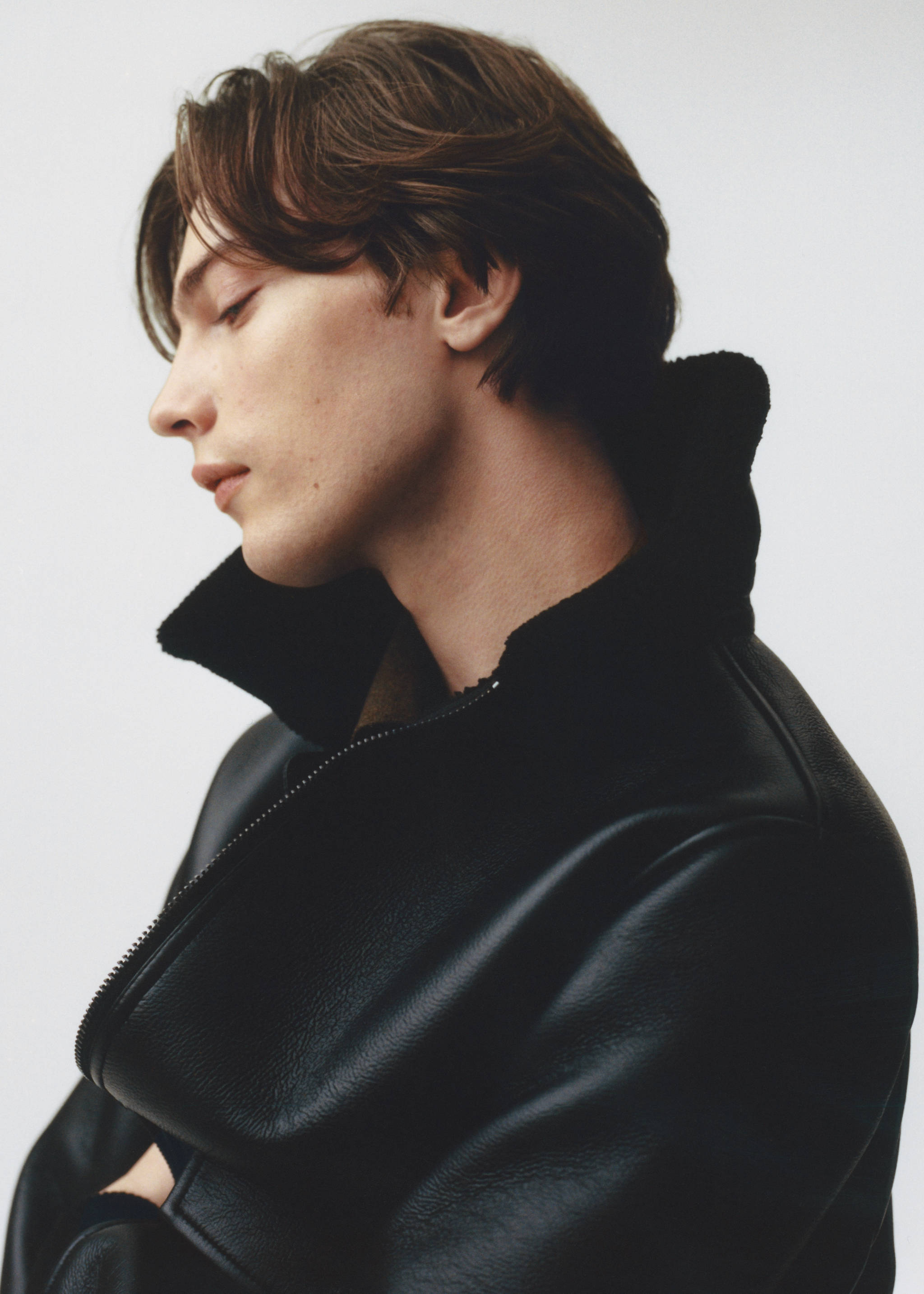 Shearling-lined faux-leather jacket - Details of the article 5, Black. Ref: 57039405-00.