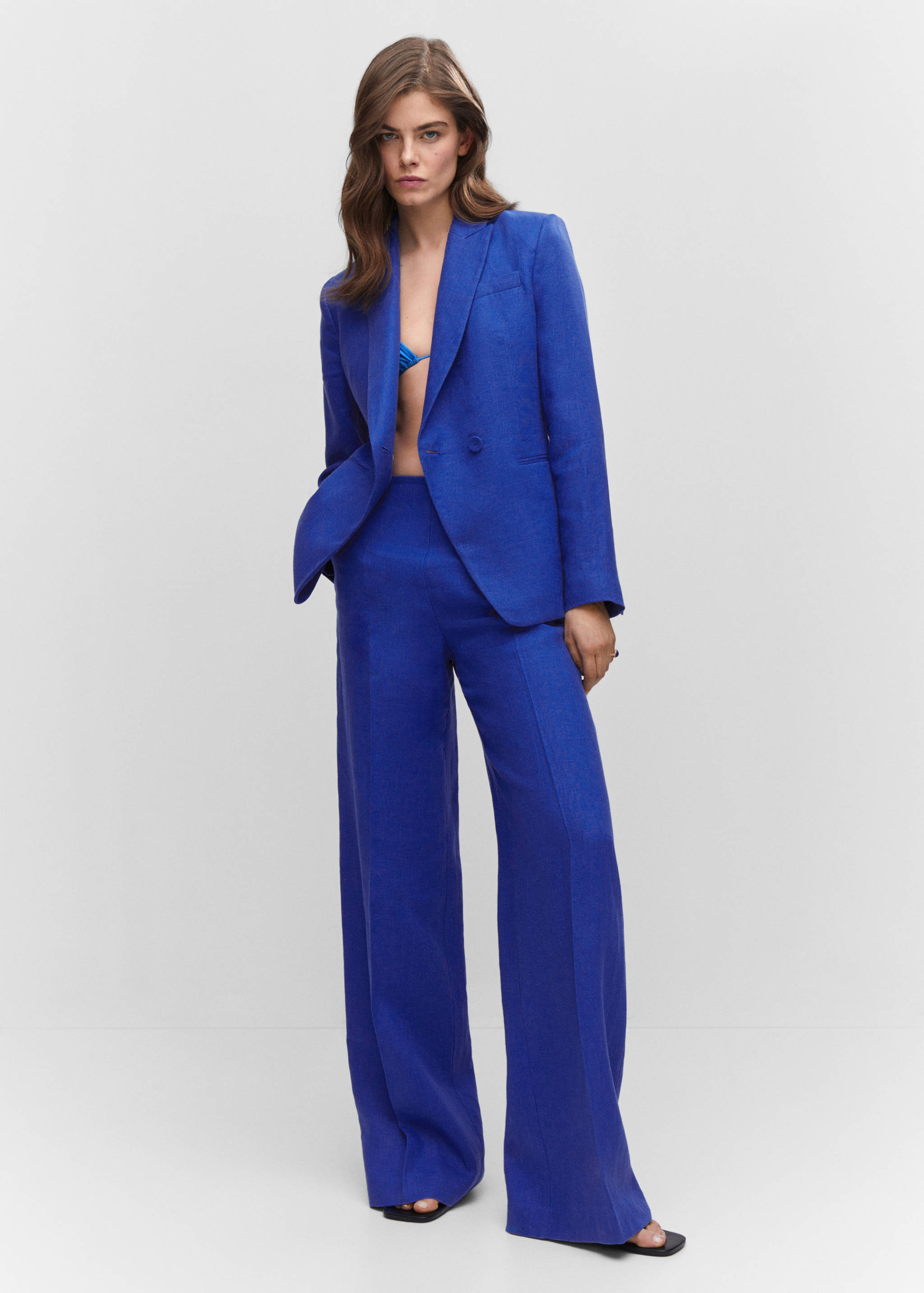 100% linen wide leg trousers - General plane