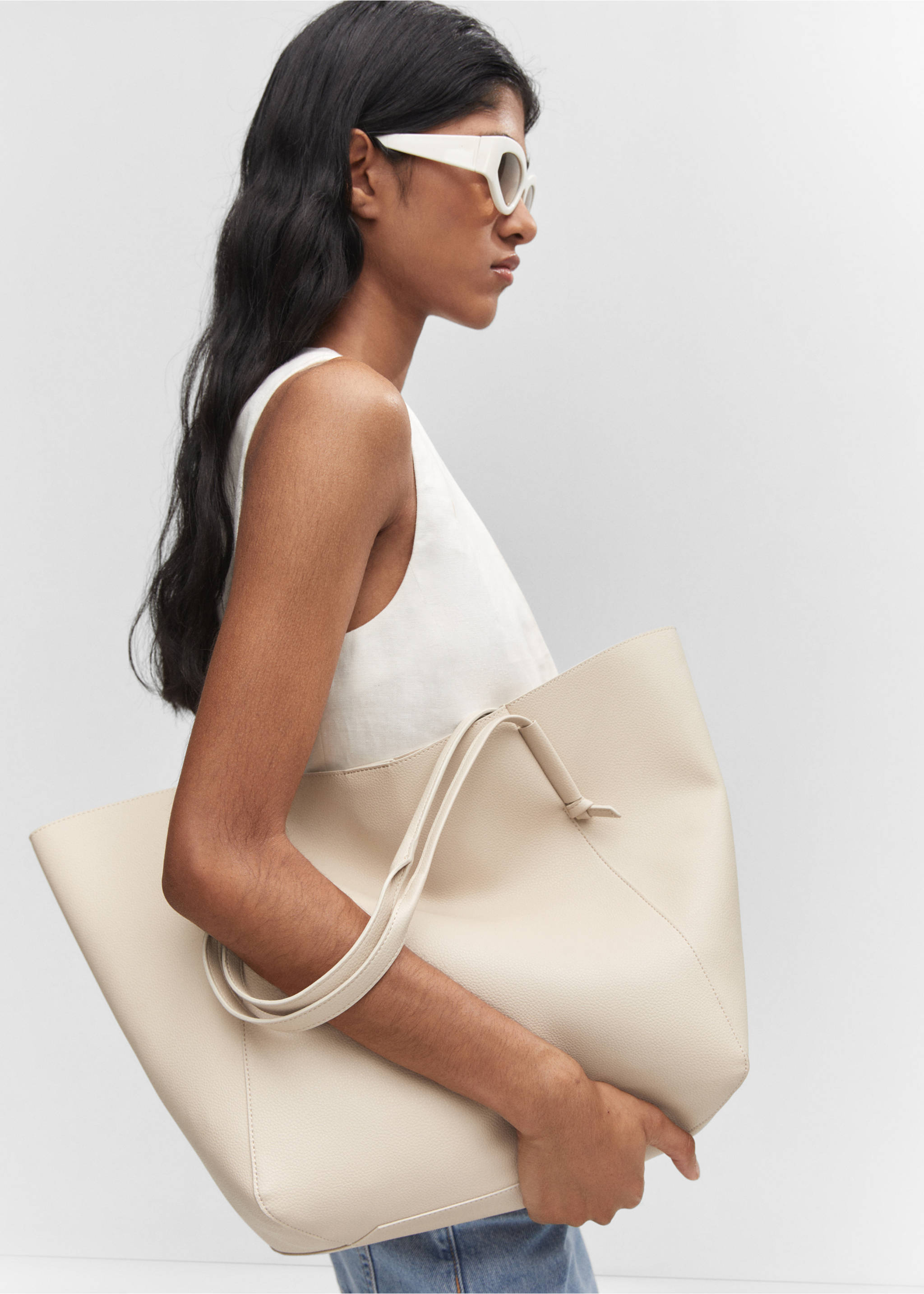 Knot handle shopper bag - Details of the article 9, Off White. Ref: 57040156-00.