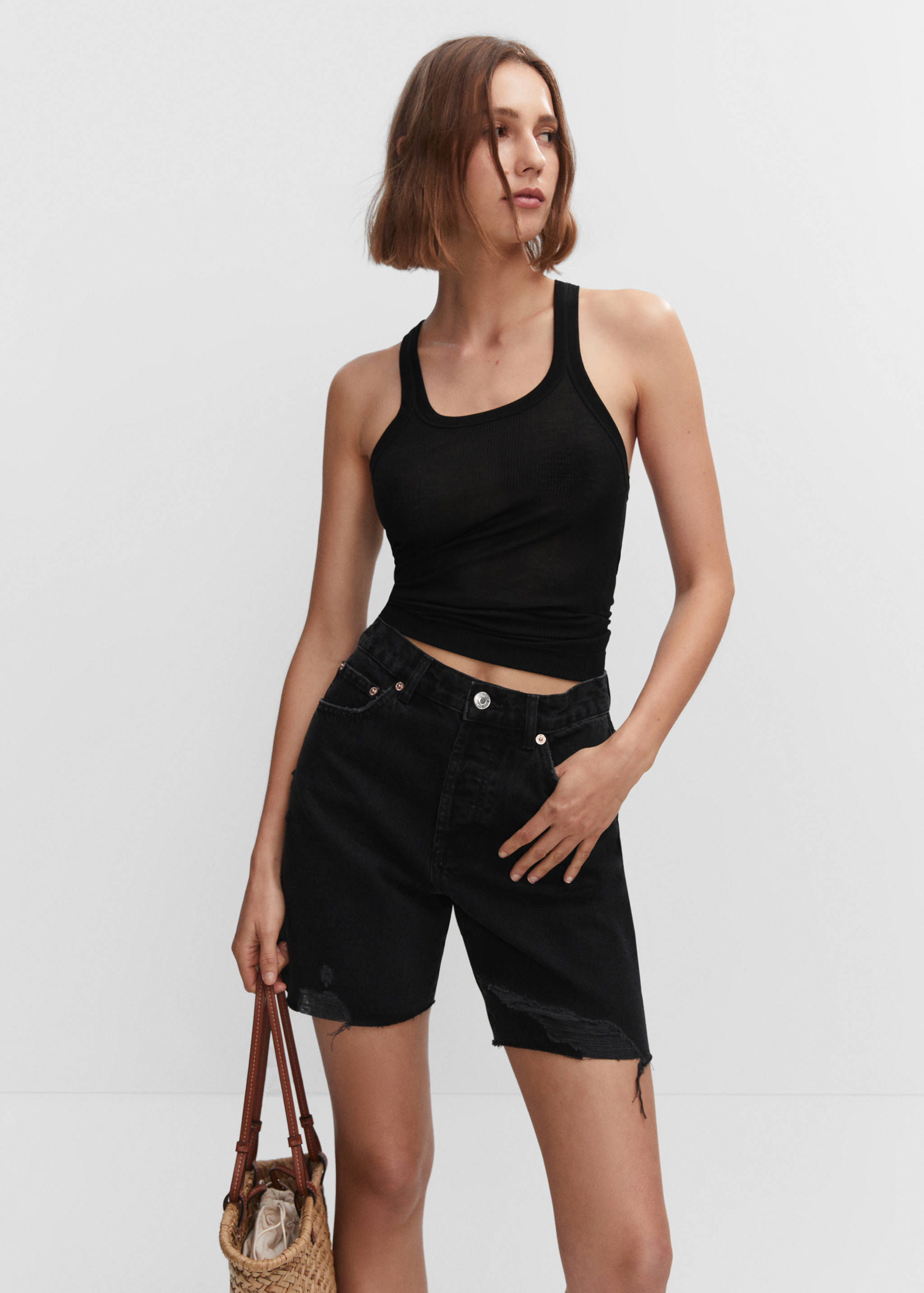 Decorative ripped denim bermuda shorts - Medium plane