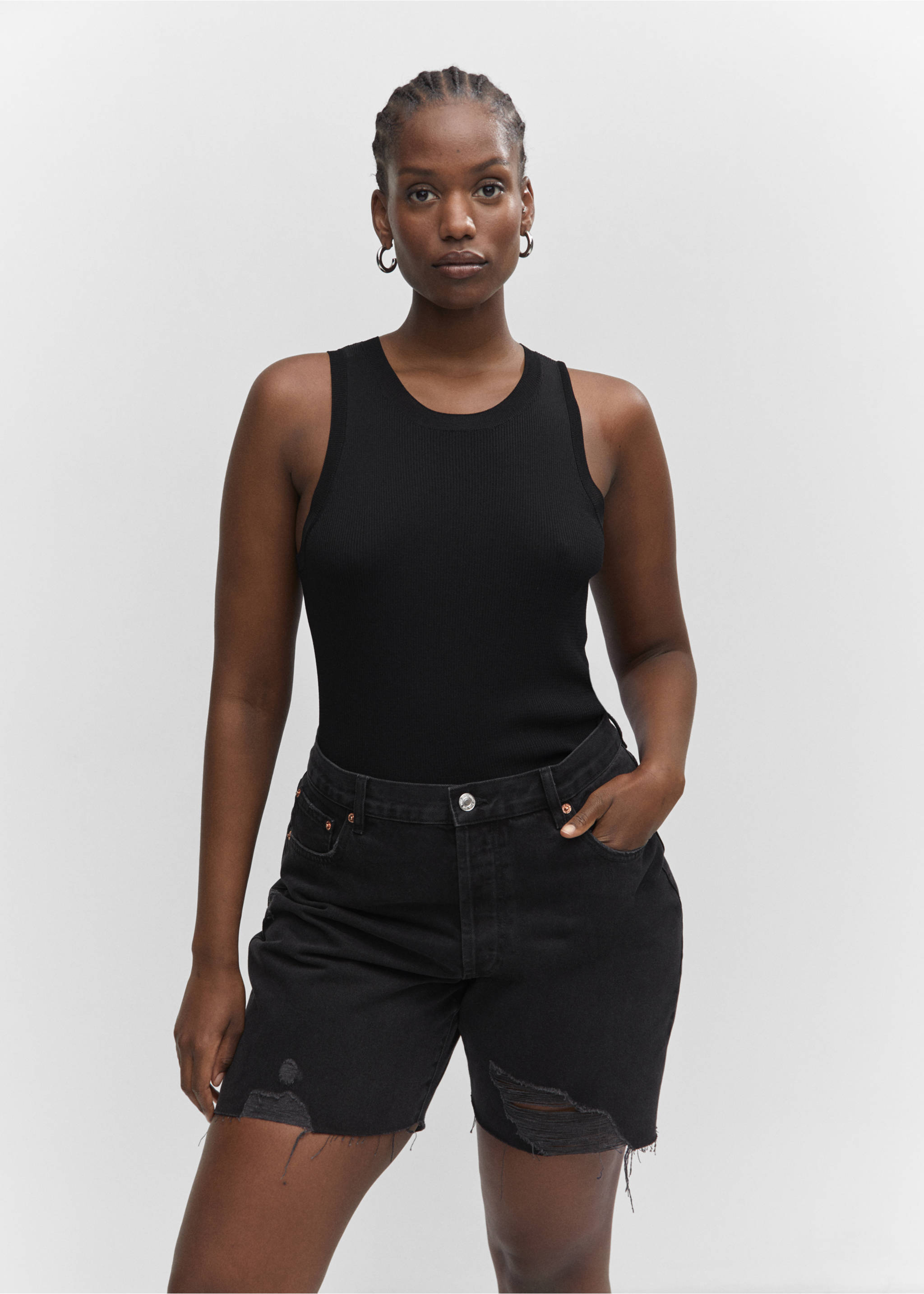 Jeans-Bermudashorts mit Zierrissen - Detail des Artikels 5, Black denim. Ref: 57040167-00.