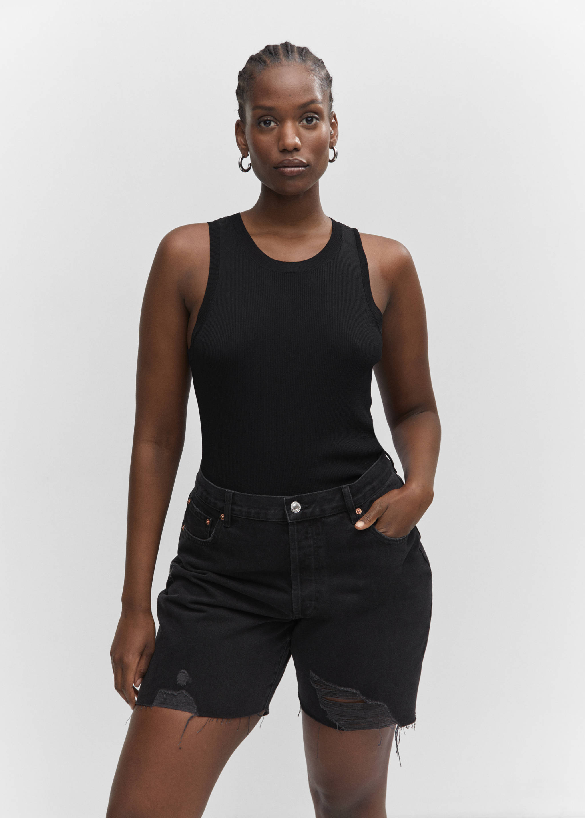 Decorative ripped denim bermuda shorts - Details of the article 5