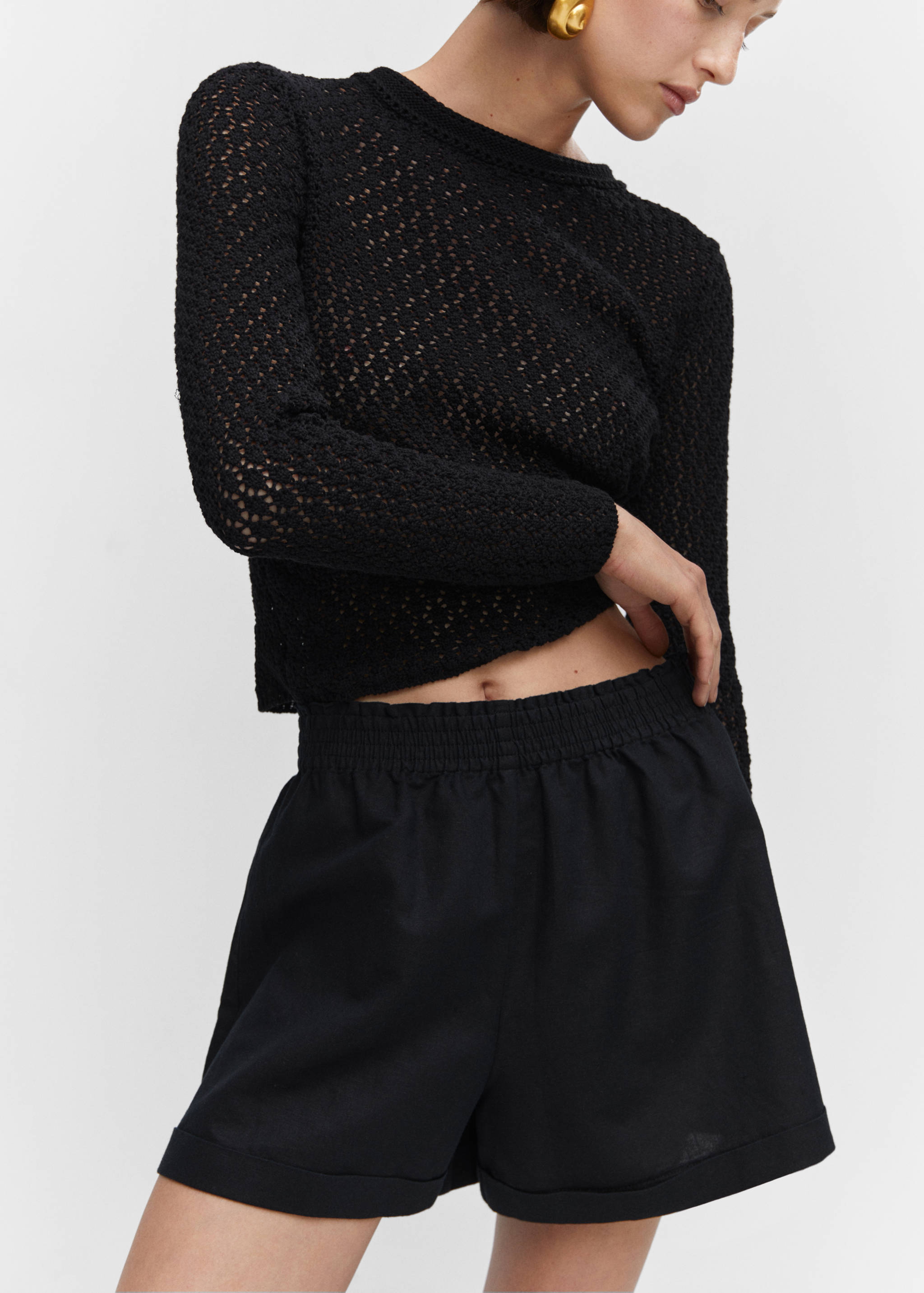 Linneshorts resårmidja - Bild av mittparti