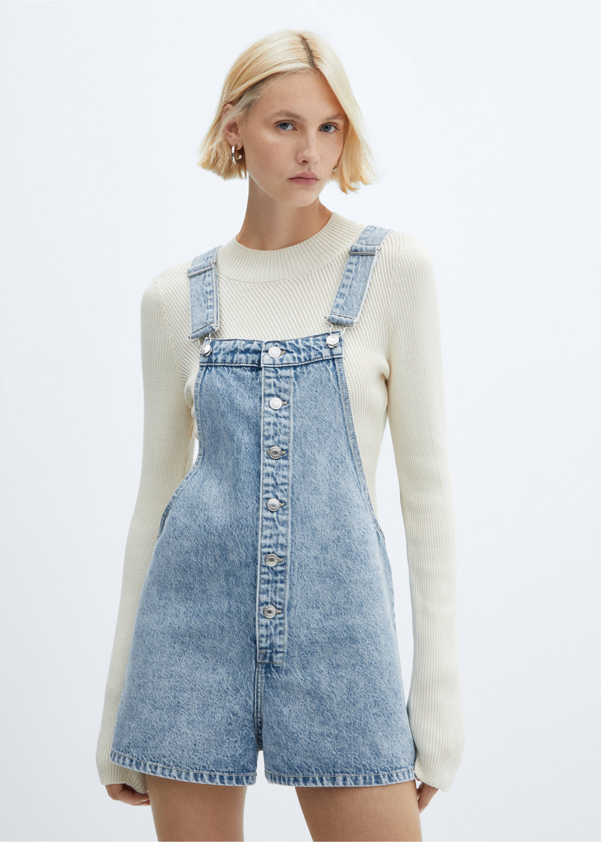 Denim button-down dungarees - Medium plane, Light Blue. Ref: 57040286-00.