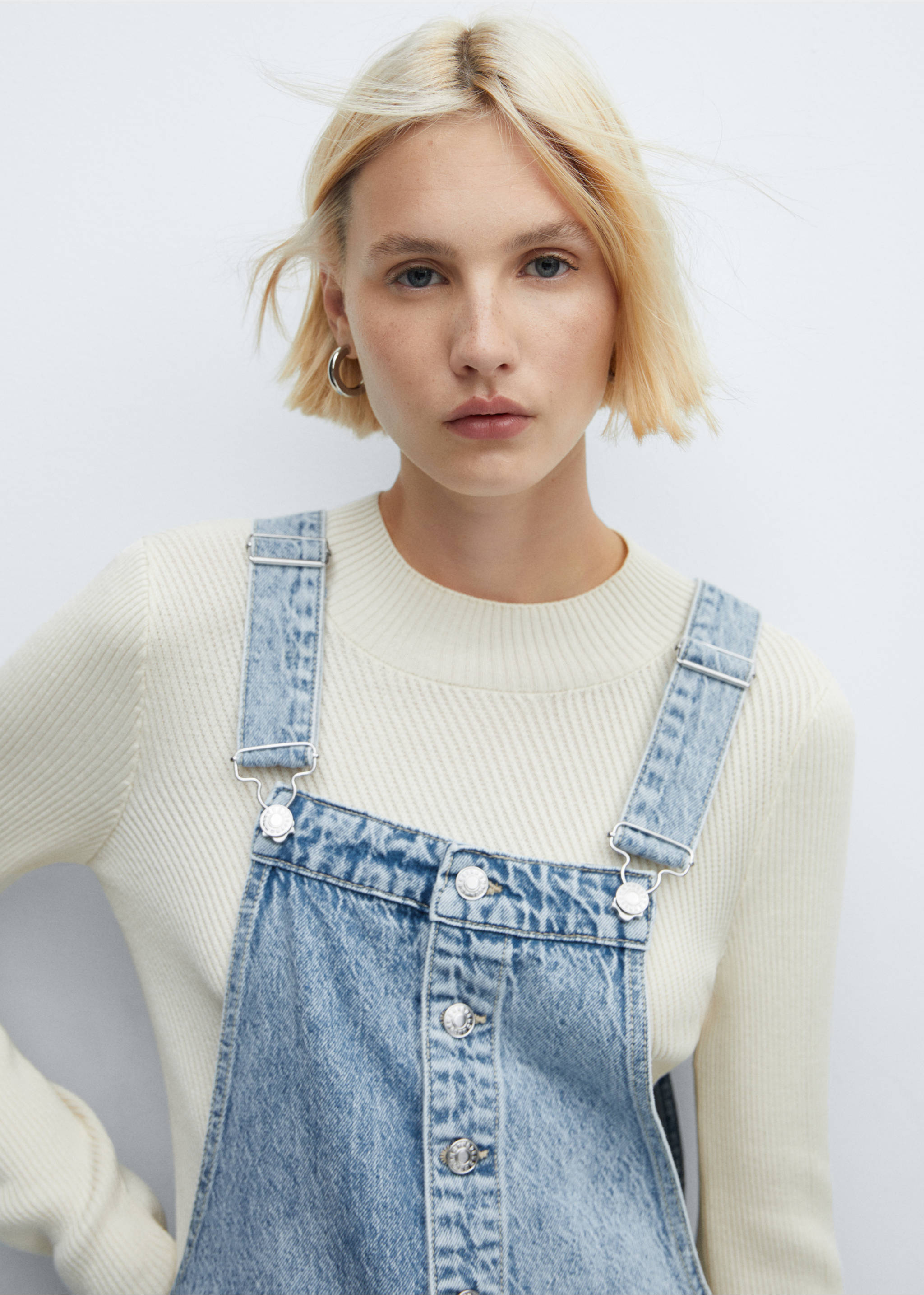 Denim button-down dungarees - Details of the article 1, Light Blue. Ref: 57040286-00.