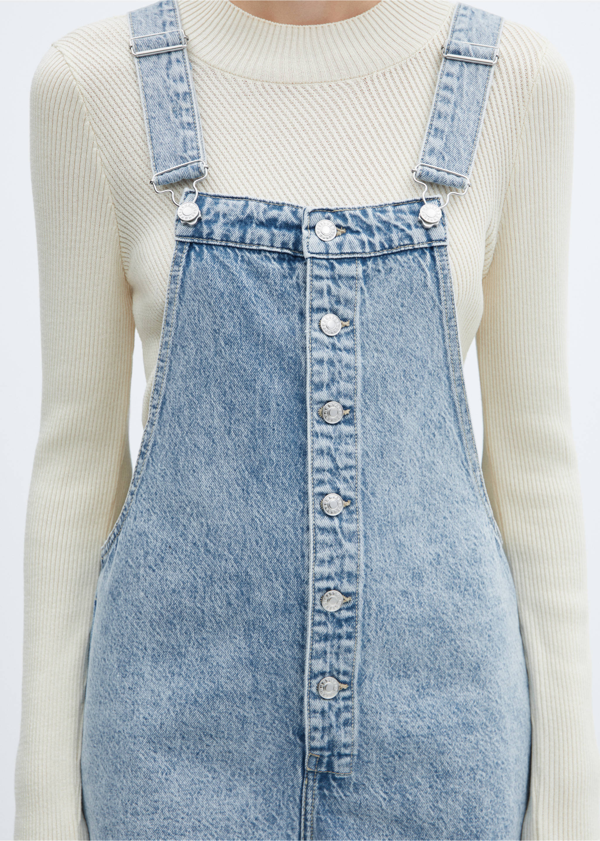 Denim button-down dungarees - Details of the article 3, Light Blue. Ref: 57040286-00.