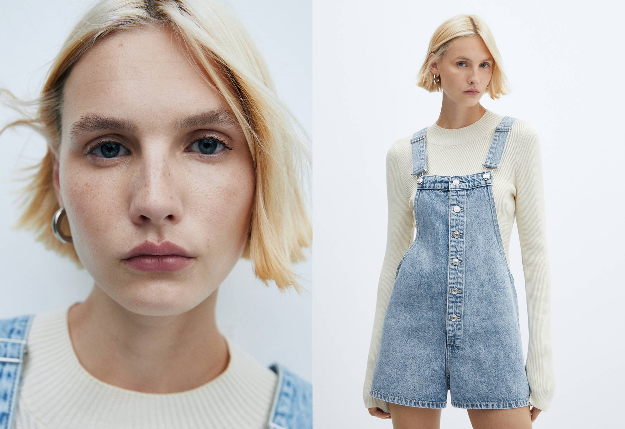 Denim button-down dungarees - Panoramic plane
