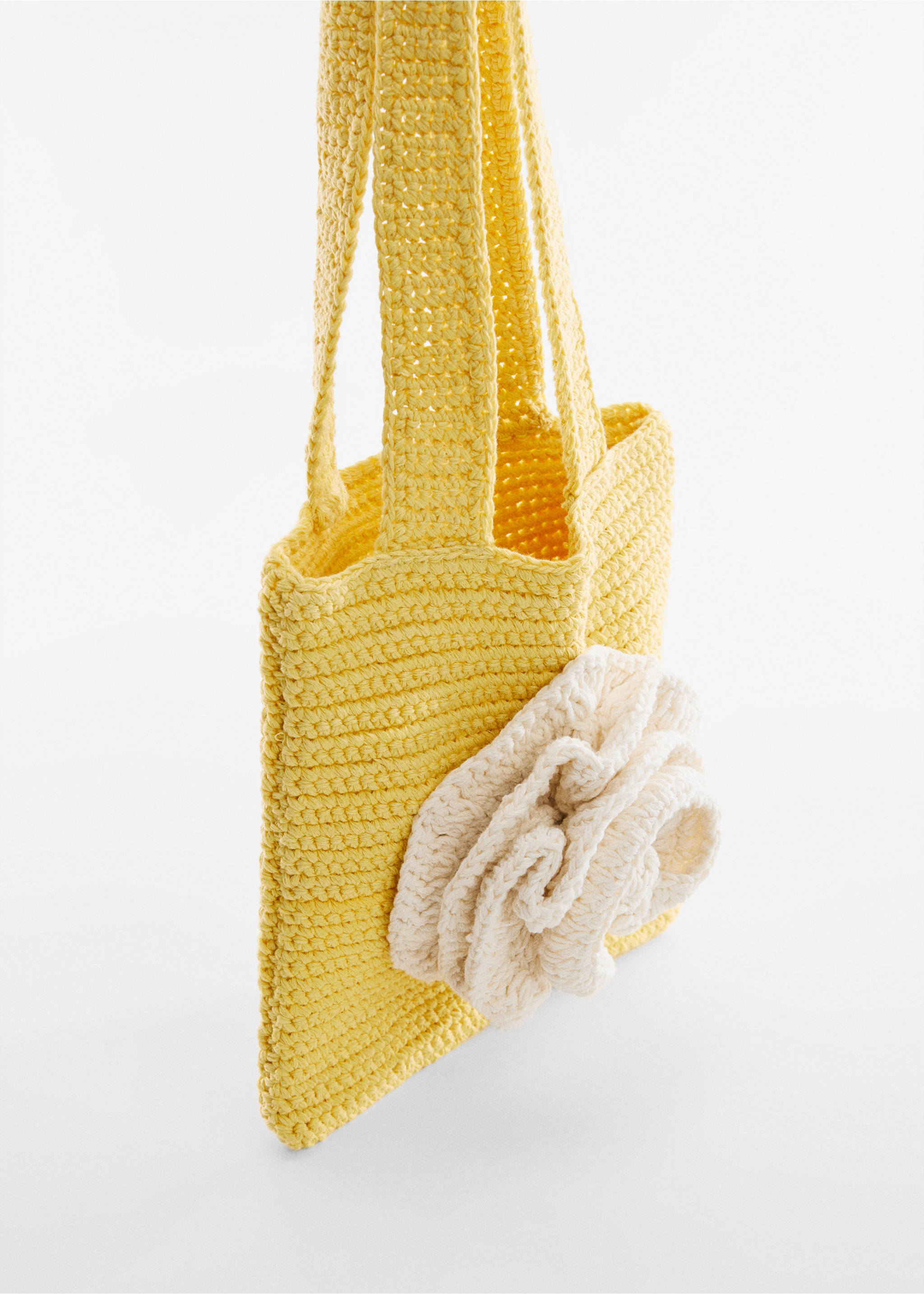 Floral crochet bag - Medium plane, Yellow. Ref: 57040321-00.