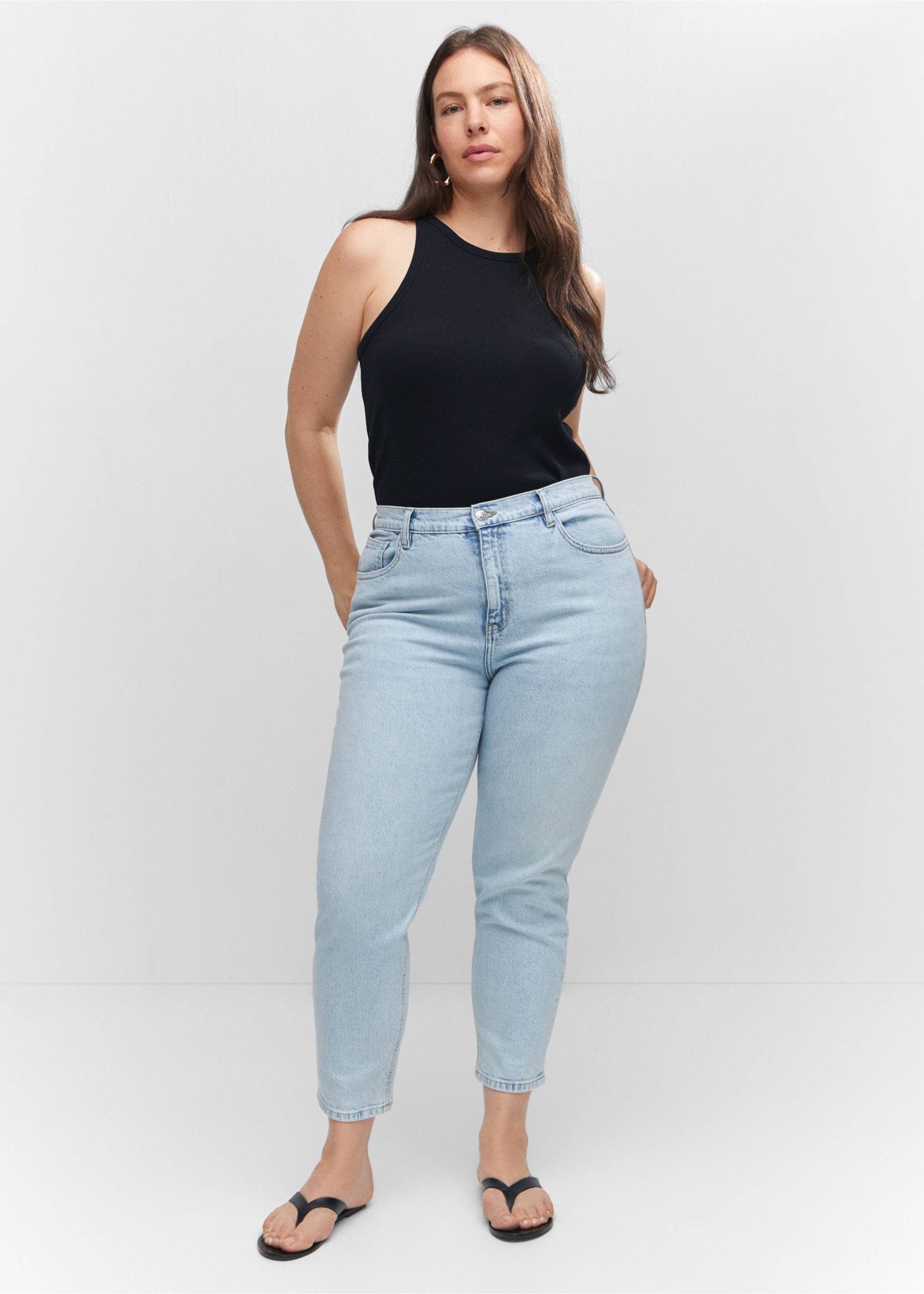 Comfort-Jeans mit hohem Bund Newmom - Detail des Artikels 3, Bleach-Blau. Ref: 57040364-00.