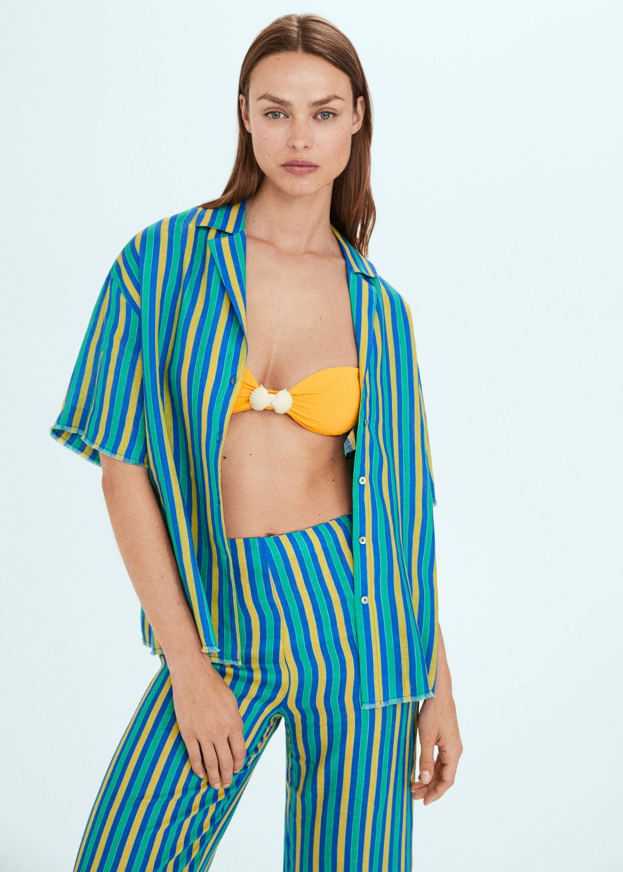 Multi-coloured striped linen trousers - Details of the article 2