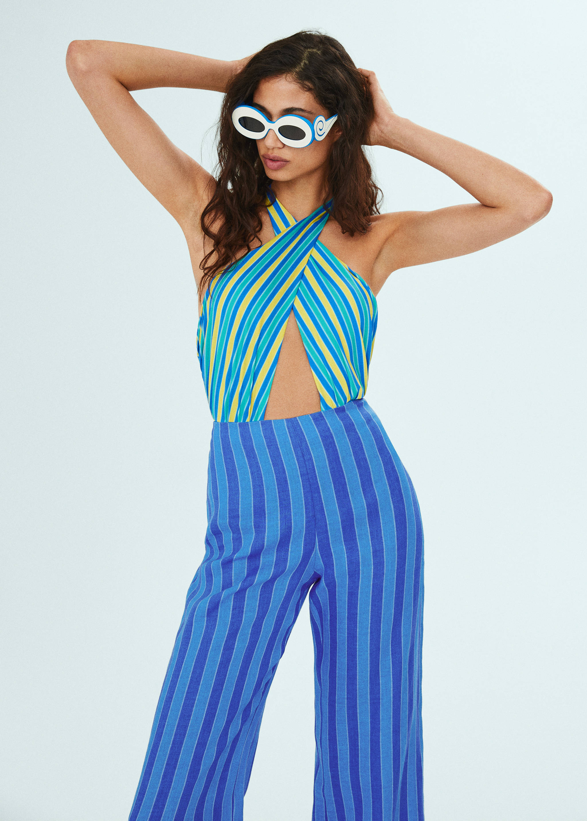 Striped linen-blend trousers - Details of the article 1