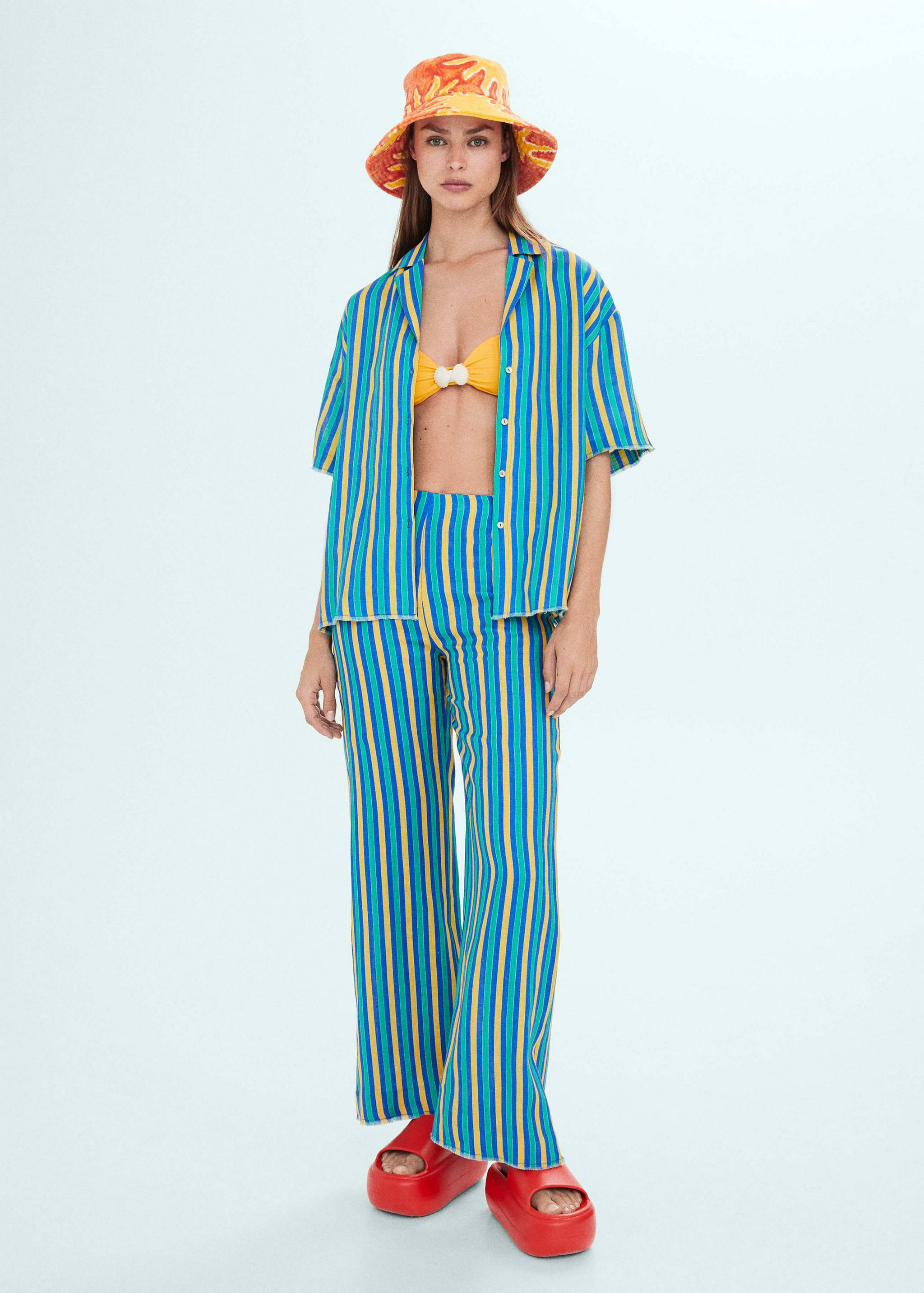 Multi-coloured striped linen shirt - General plane