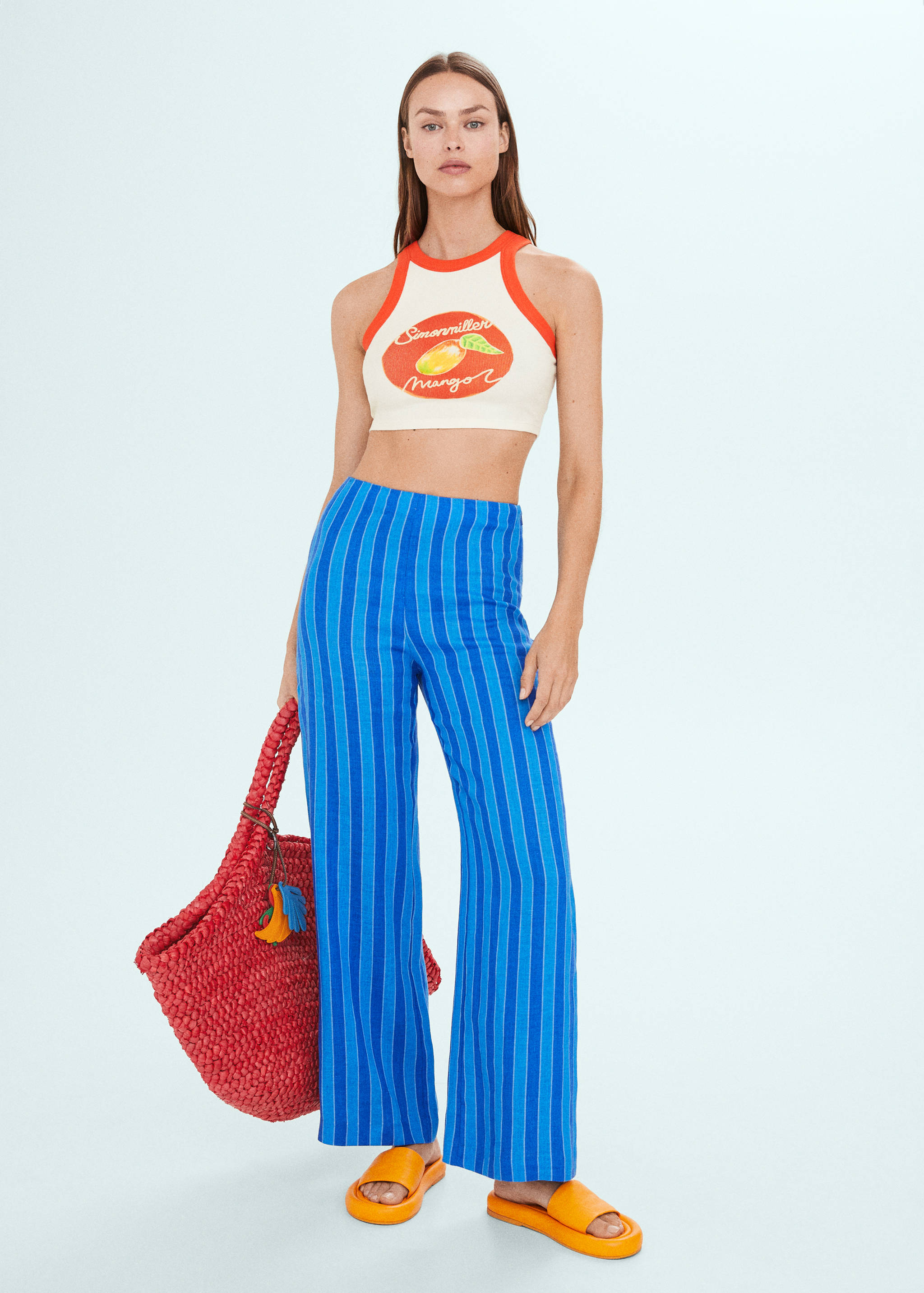 Printed halter-neck cropped top - General plane