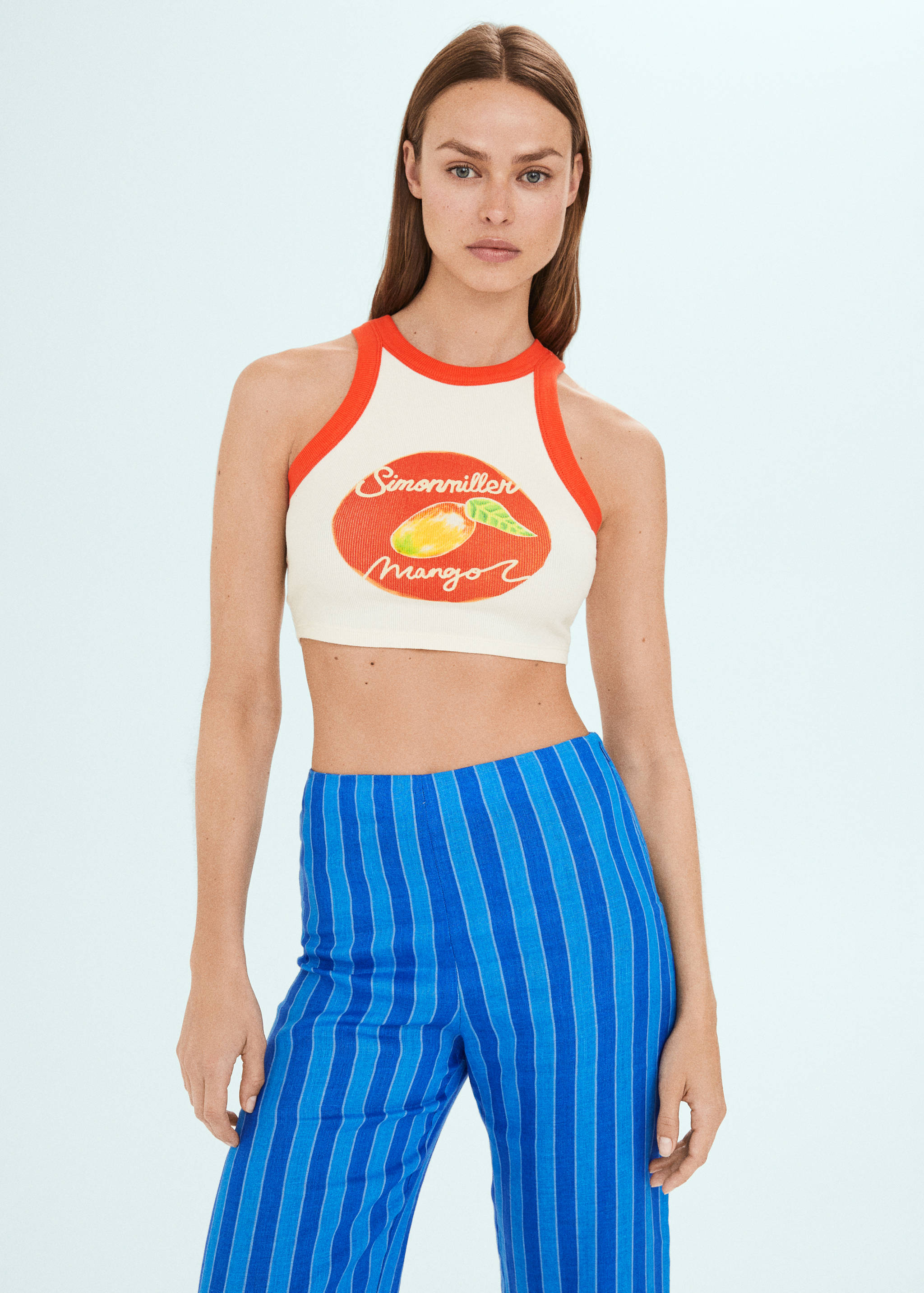 Printed halter-neck cropped top - Medium plane