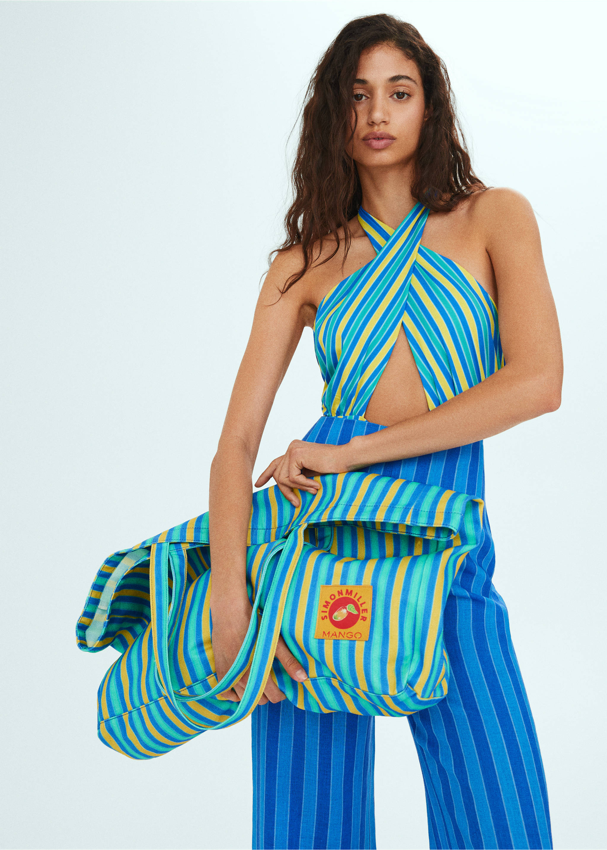 Multi-coloured striped maxi bag - General plane, Blue. Ref: 57040449-00.