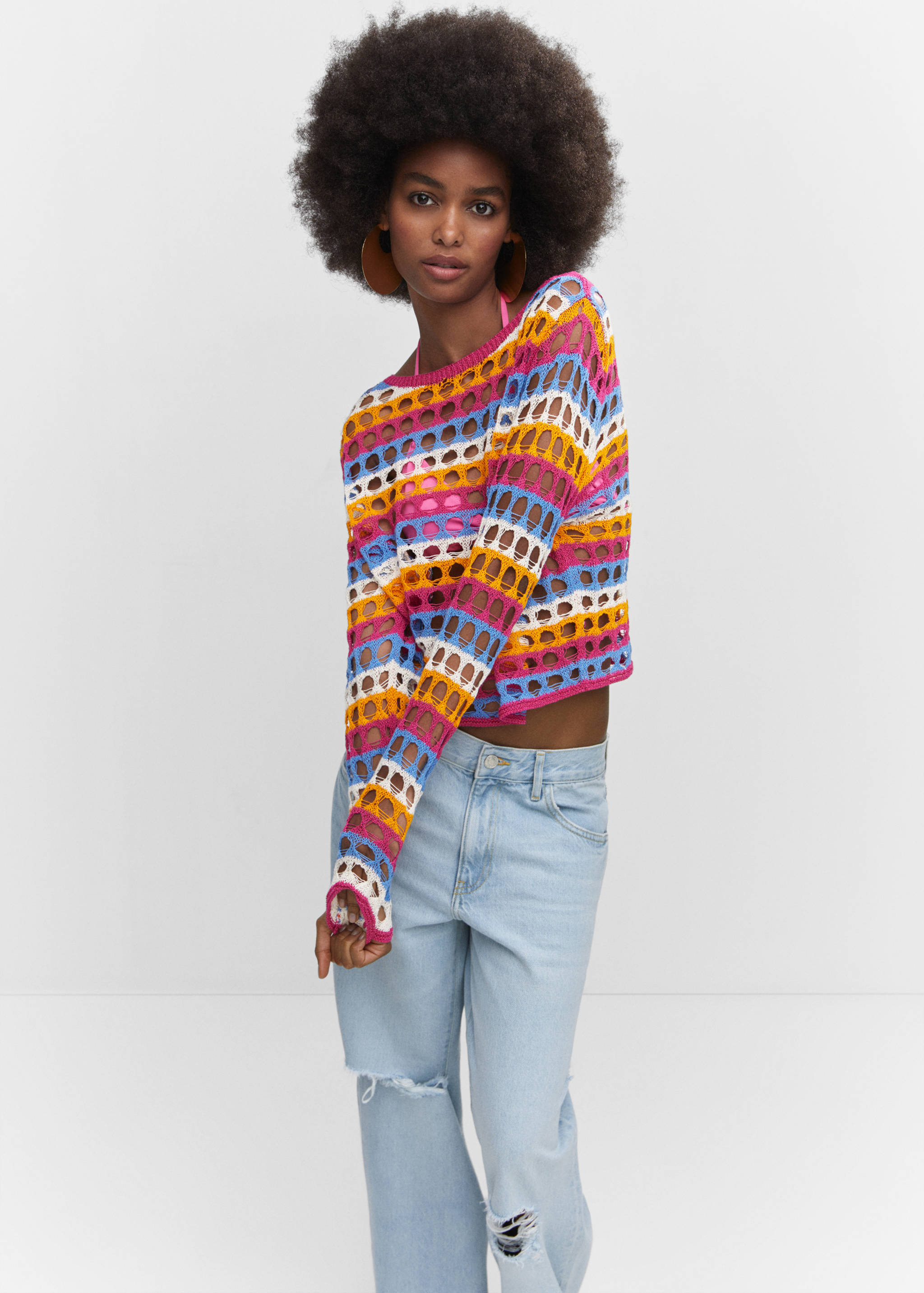 Multi-colored crochet sweater - Medium plane