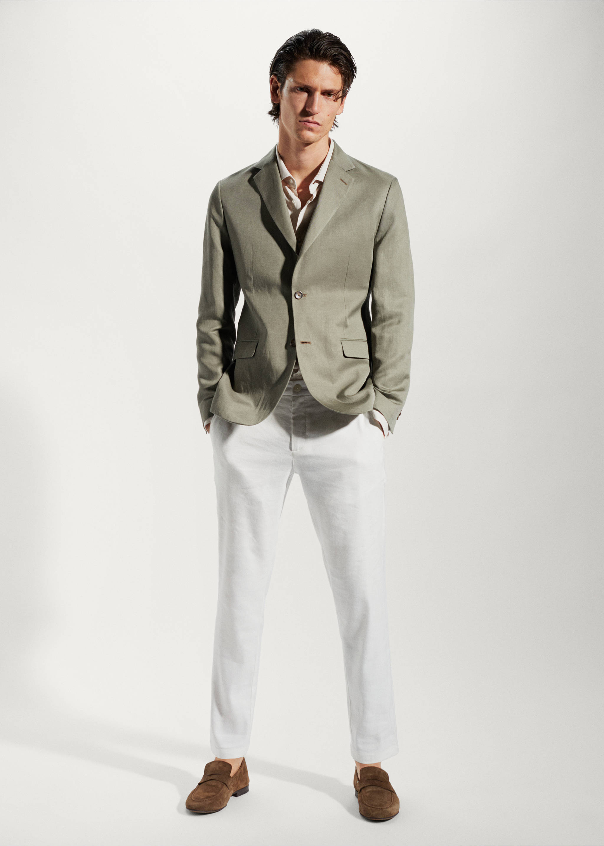 Slim fit linen suit blazer - General plane, Khaki. Ref: 57040547-00.