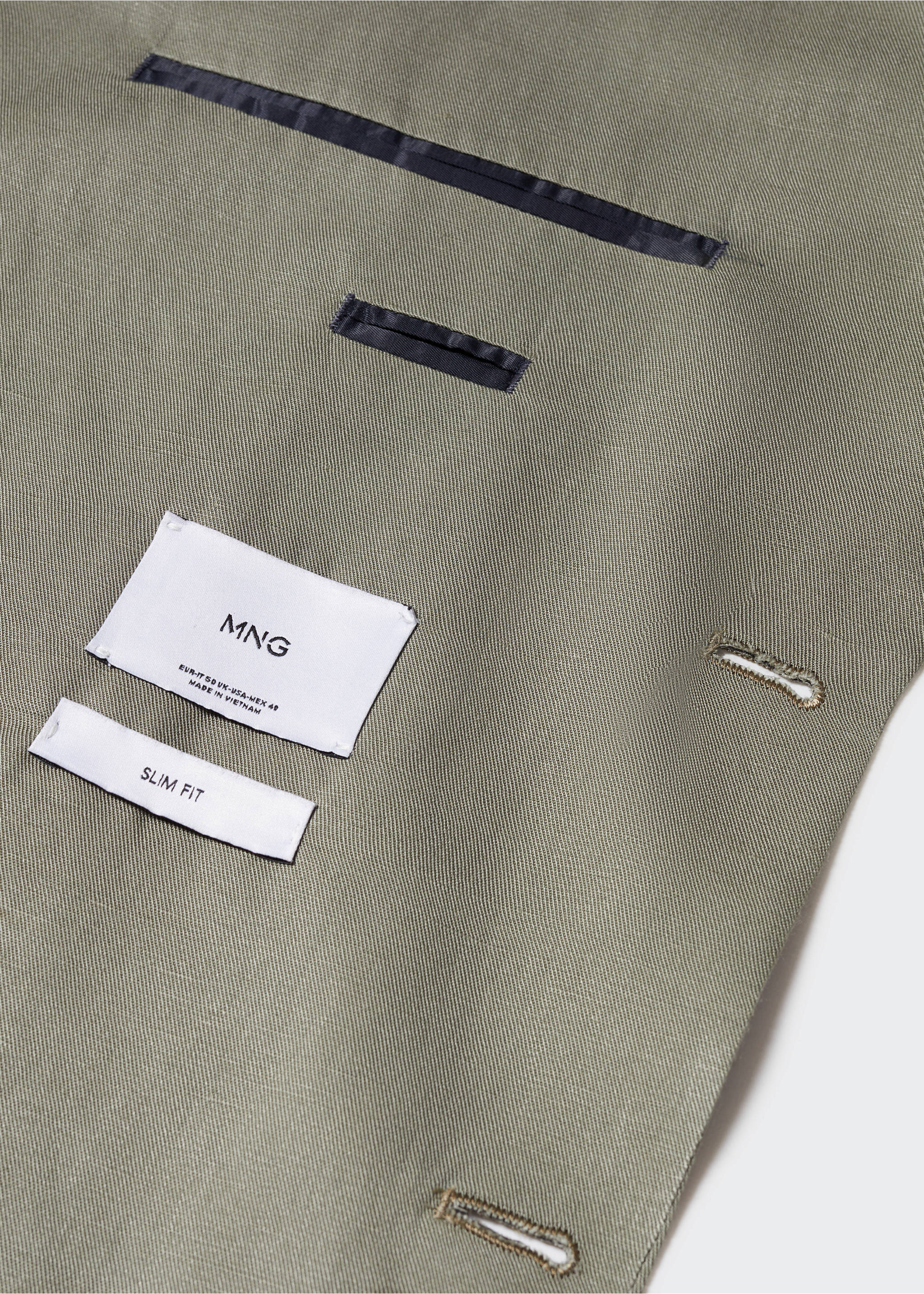 Slim fit linen suit blazer - Details of the article 8, Khaki. Ref: 57040547-00.