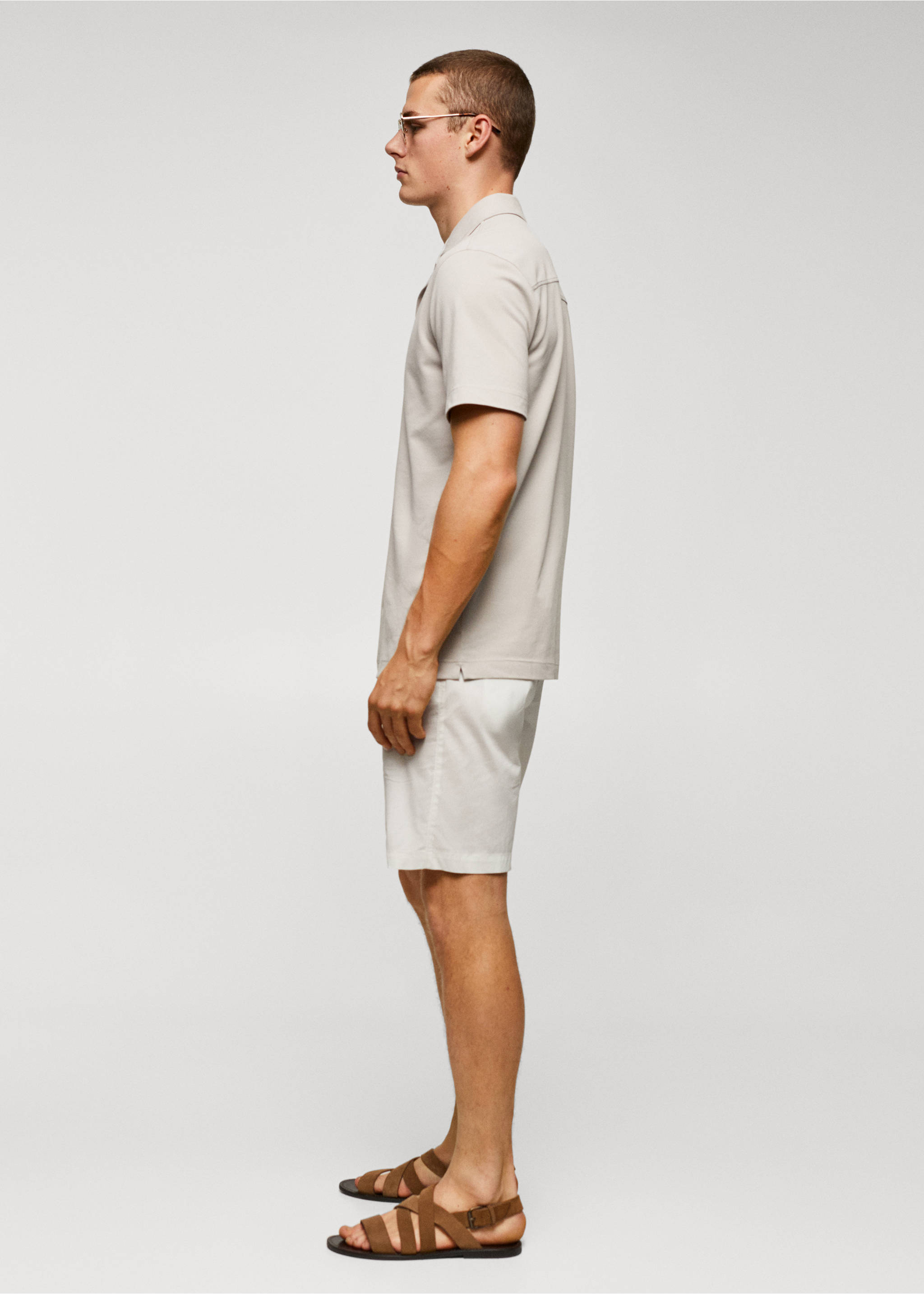 Cotton pleated Bermuda shorts - Details of the article 2, Off White. Ref: 57040551-00.