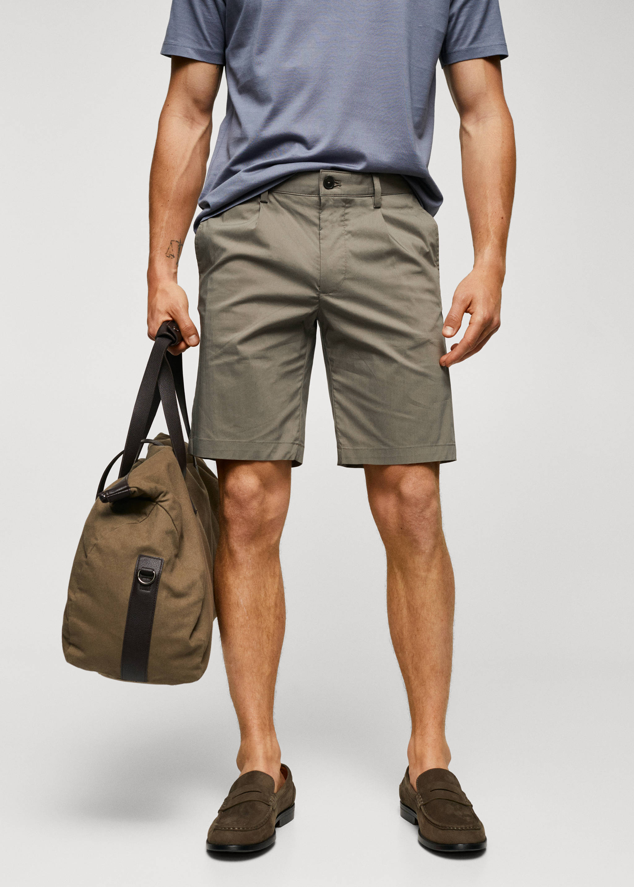 Cotton pleated Bermuda shorts - Medium plane