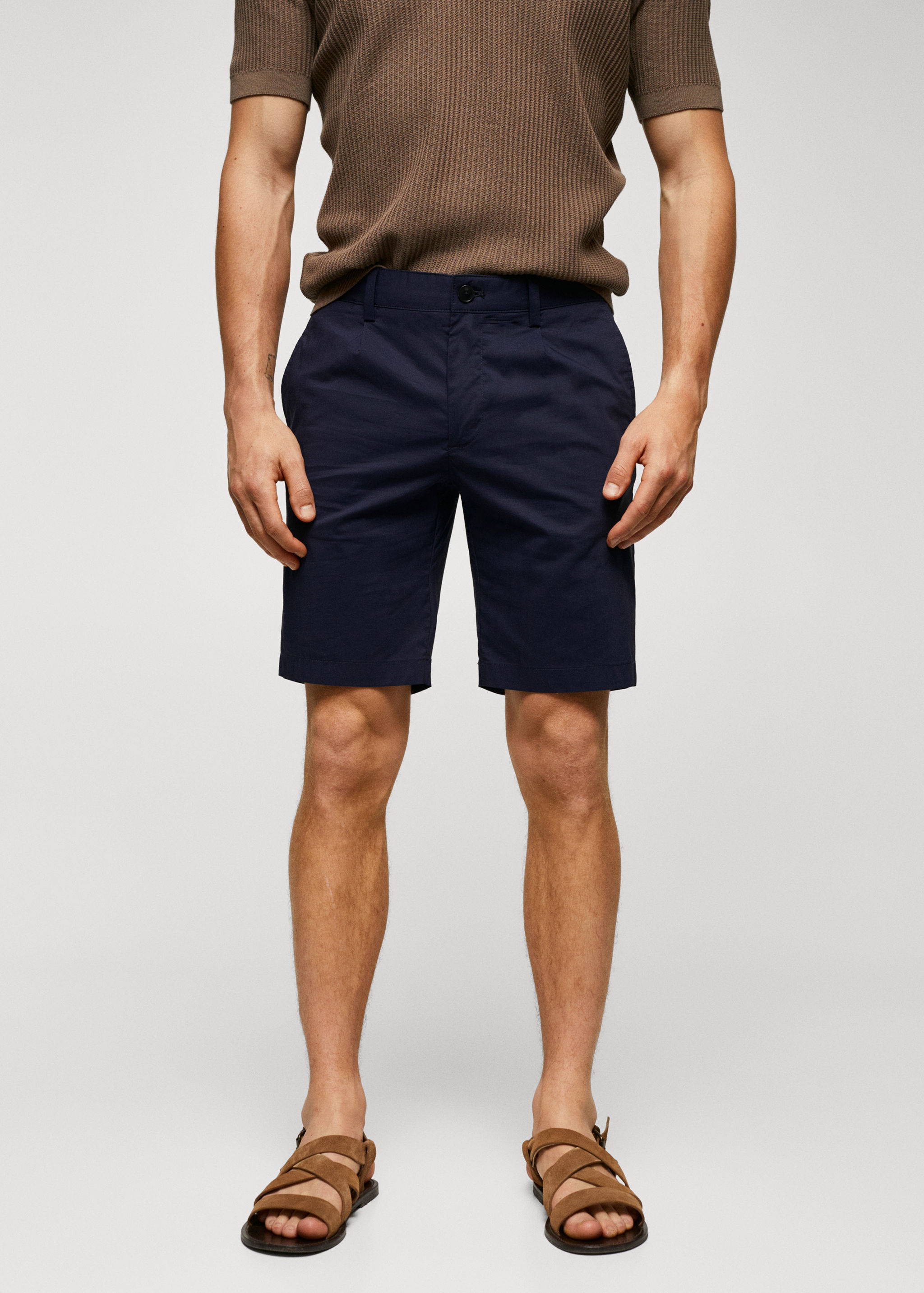 Cotton pleated Bermuda shorts - Medium plane