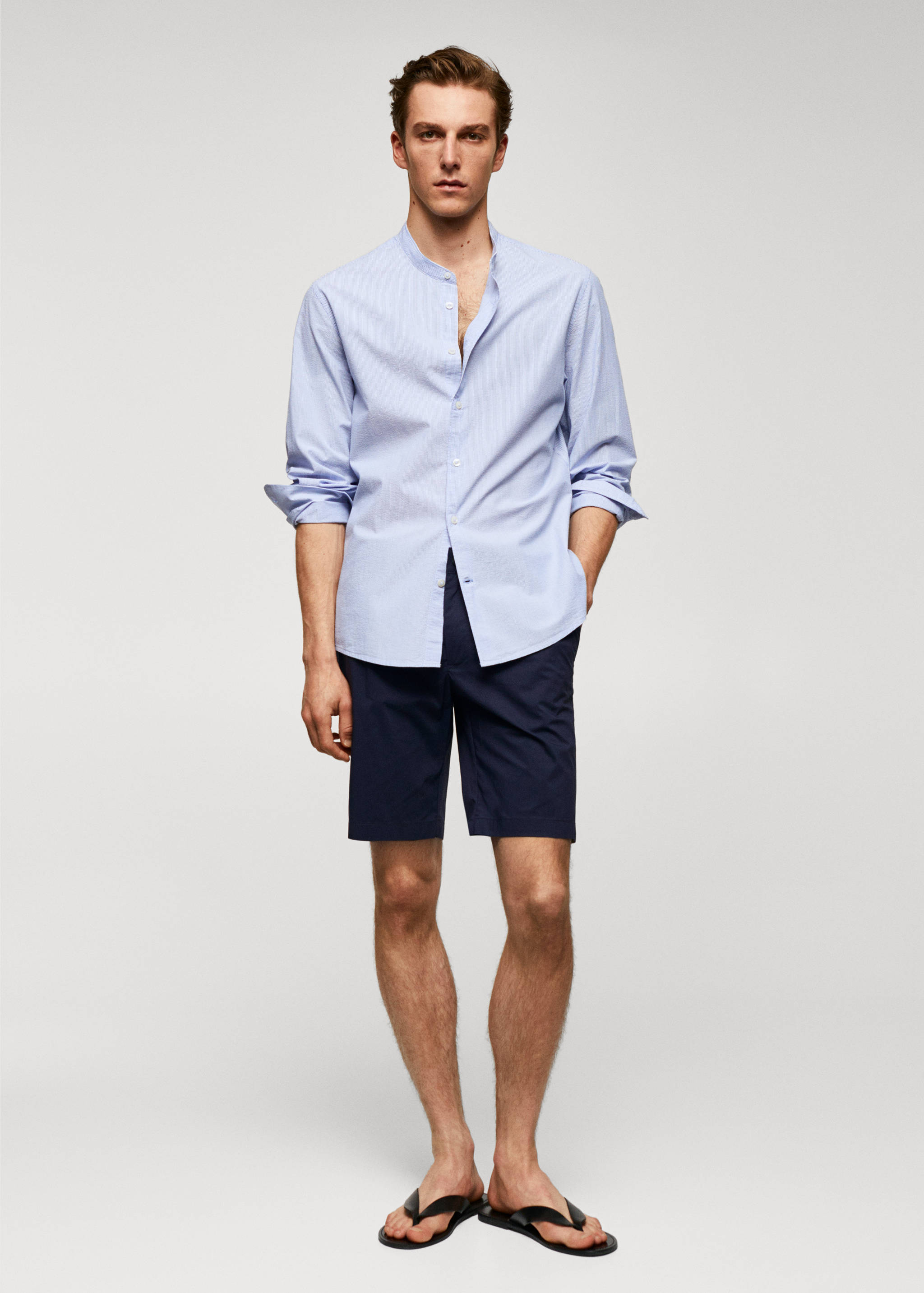 Cotton seersucker shirt with multiple stripes - General plane