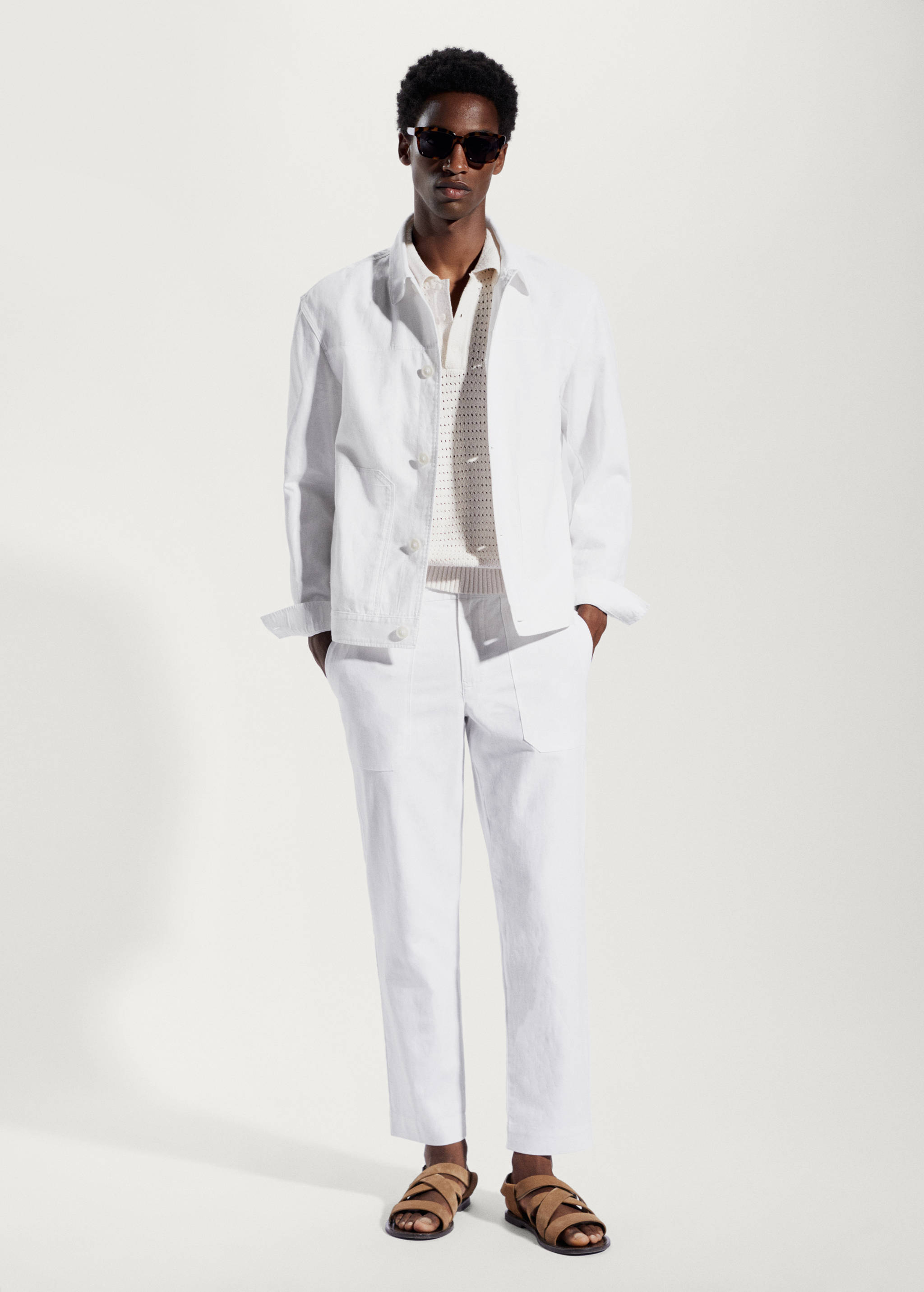 Regular fit cotton linen trousers - General plane