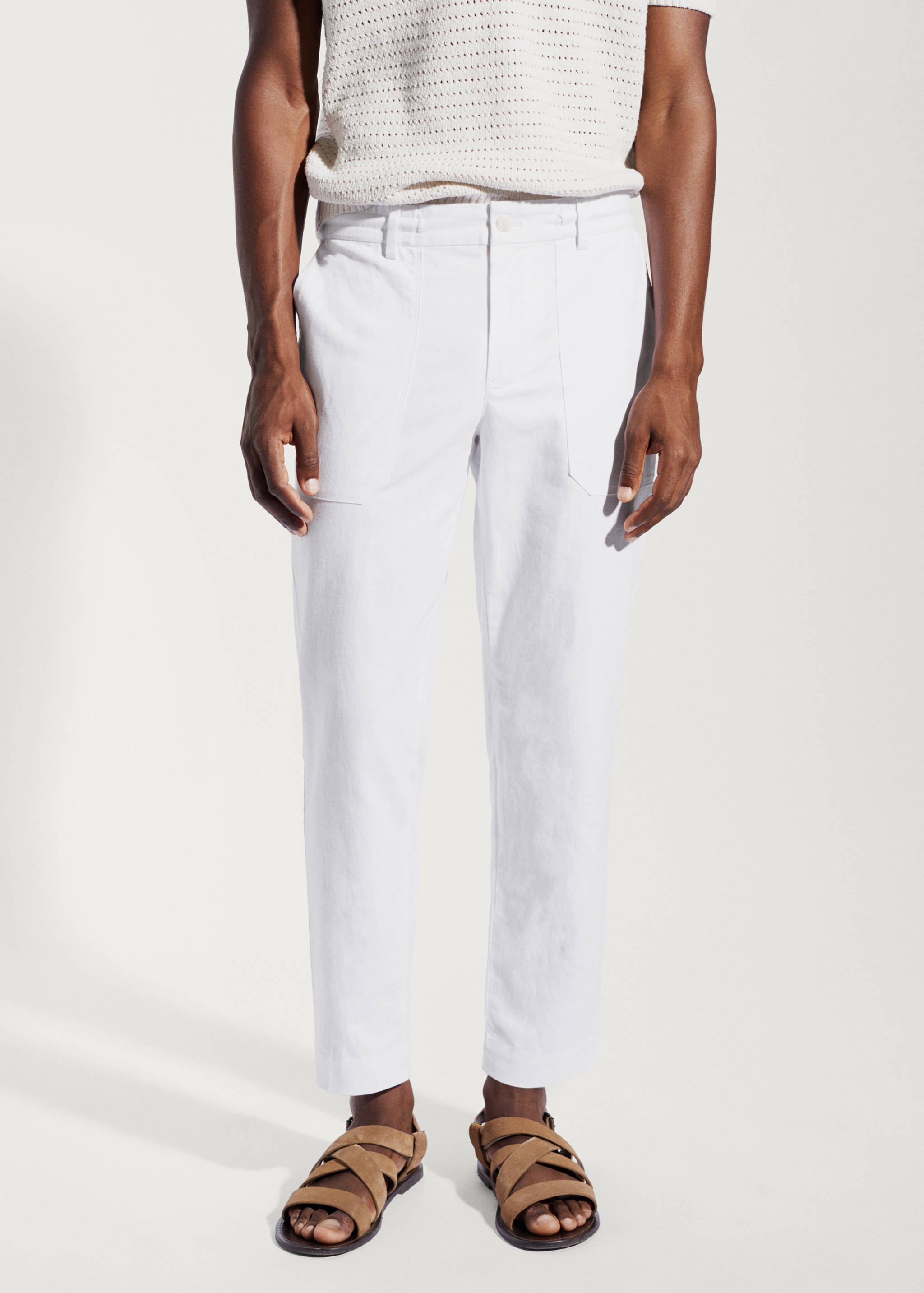 Regular fit cotton linen trousers - Medium plane