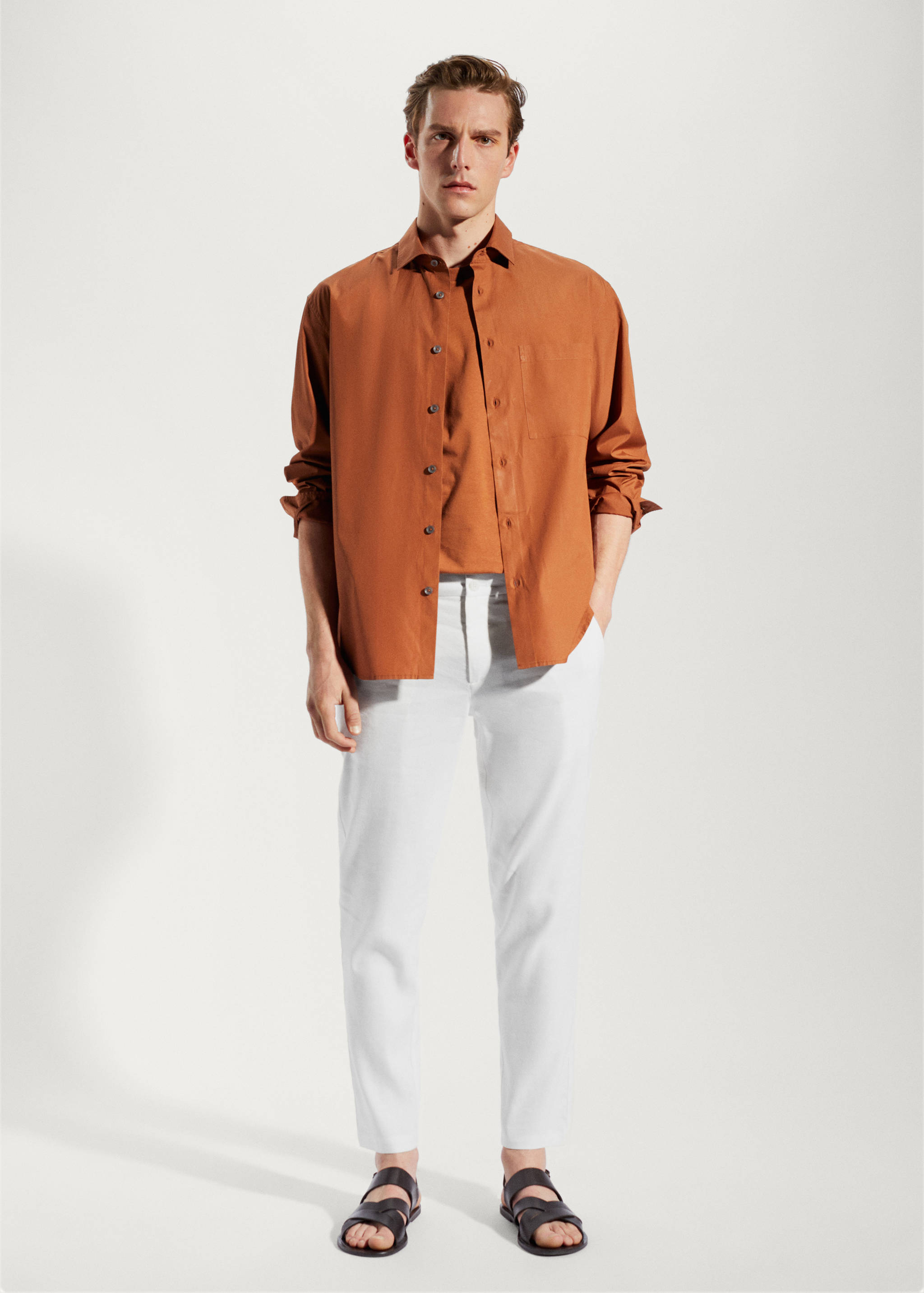 Linen slim-fit trousers with inner drawstring - General plane