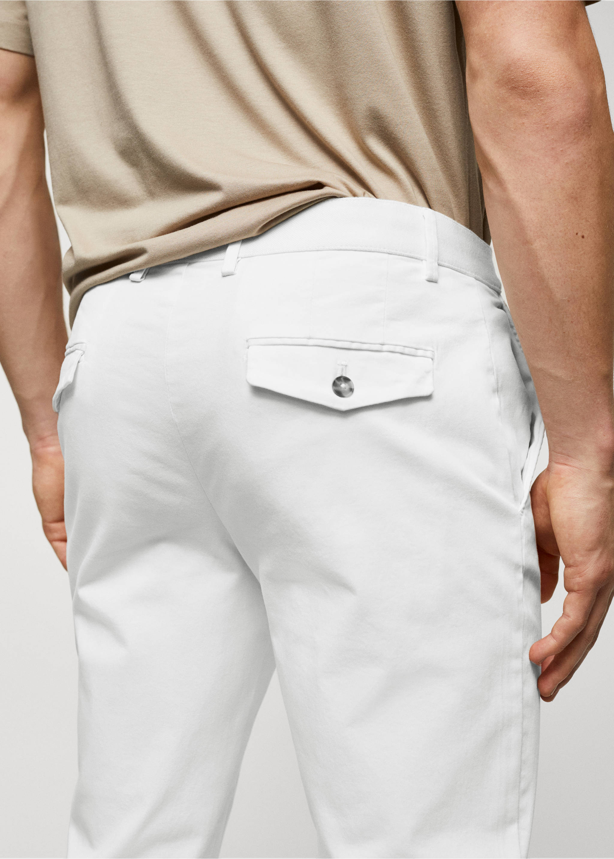 Cotton tapered crop trousers - Details of the article 6, White. Ref: 57040567-00.