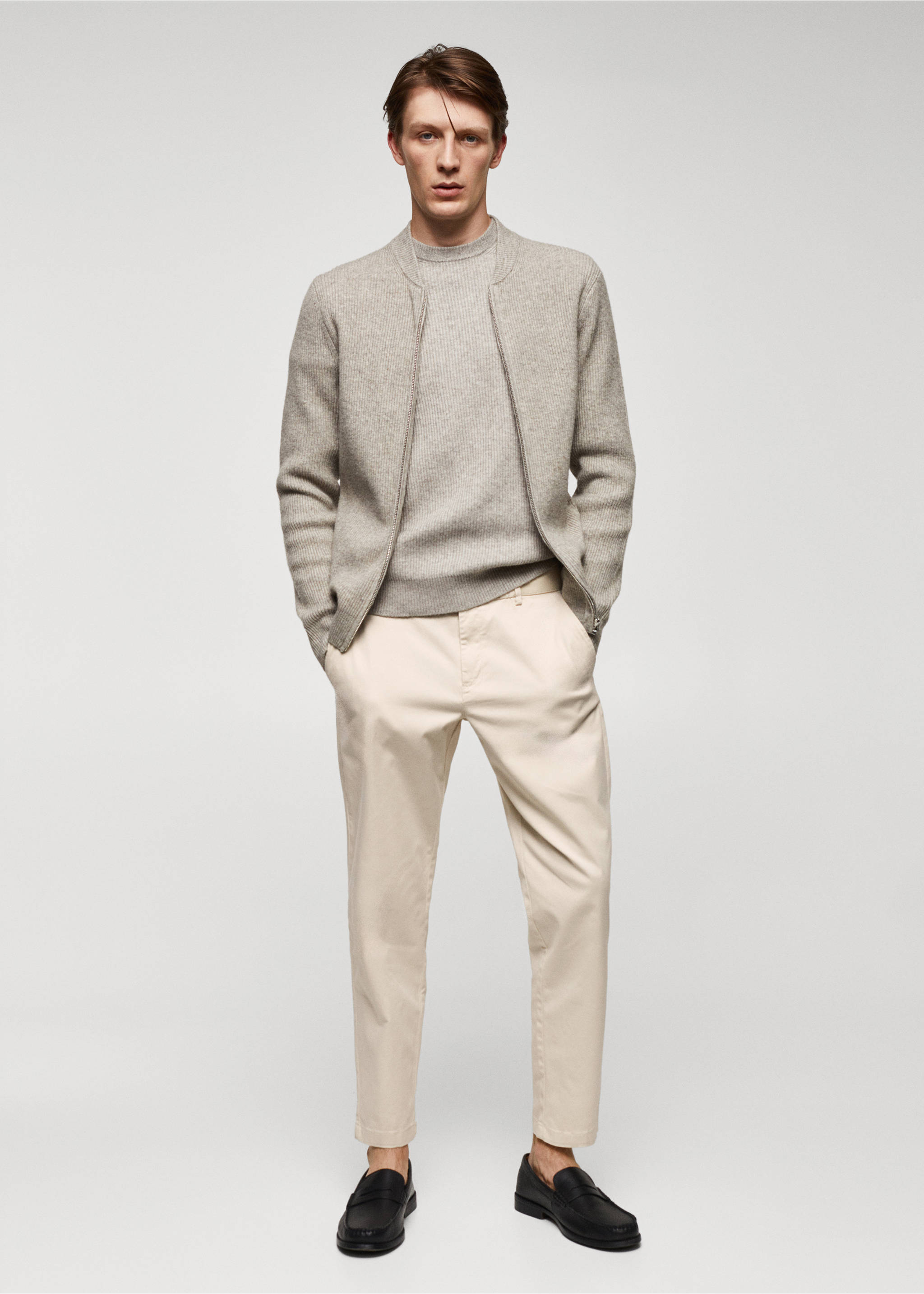 Cotton tapered crop trousers - General plane, Light/Pastel Grey. Ref: 57040567-00.