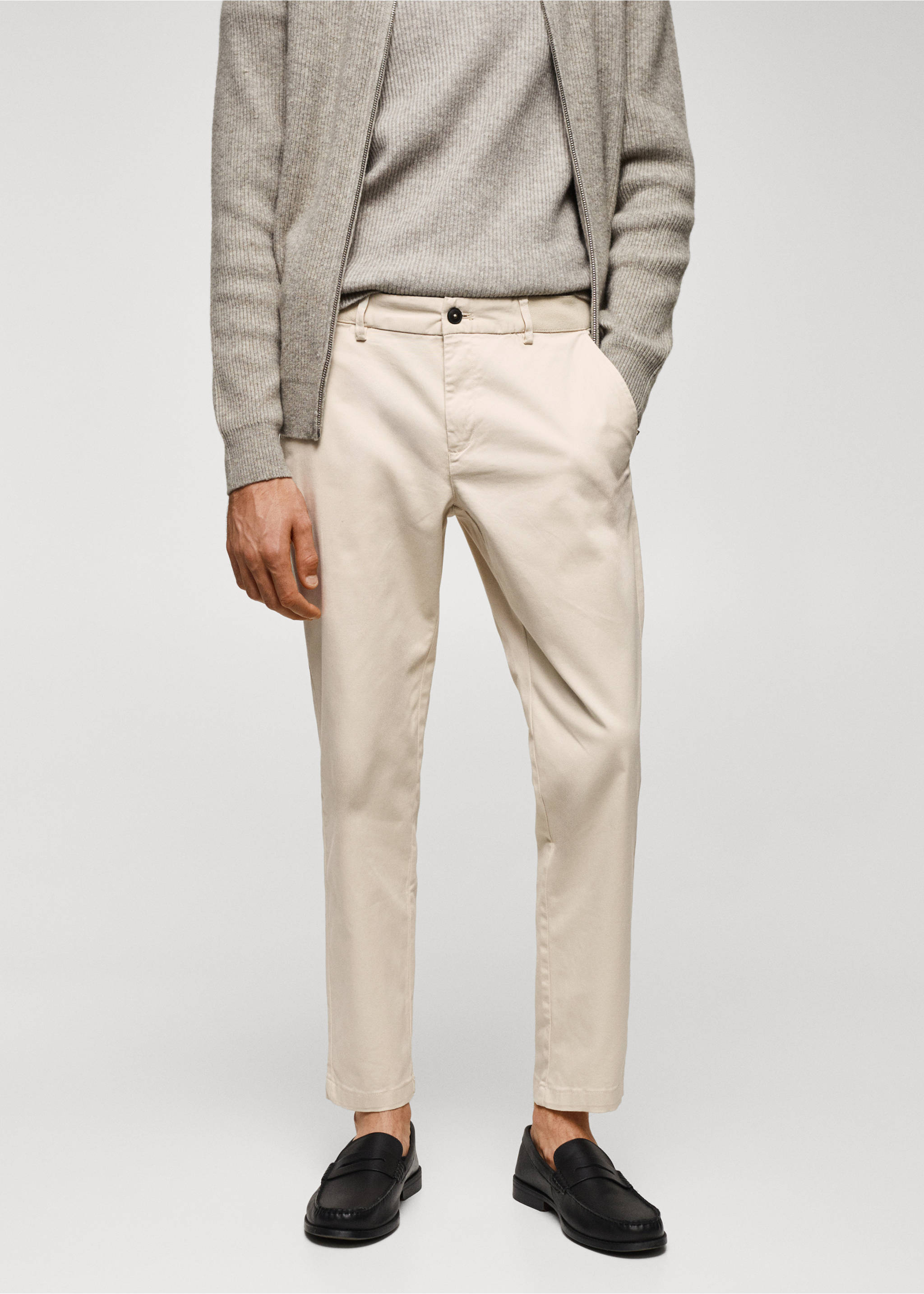 Cotton tapered crop trousers - Medium plane, Light/Pastel Grey. Ref: 57040567-00.