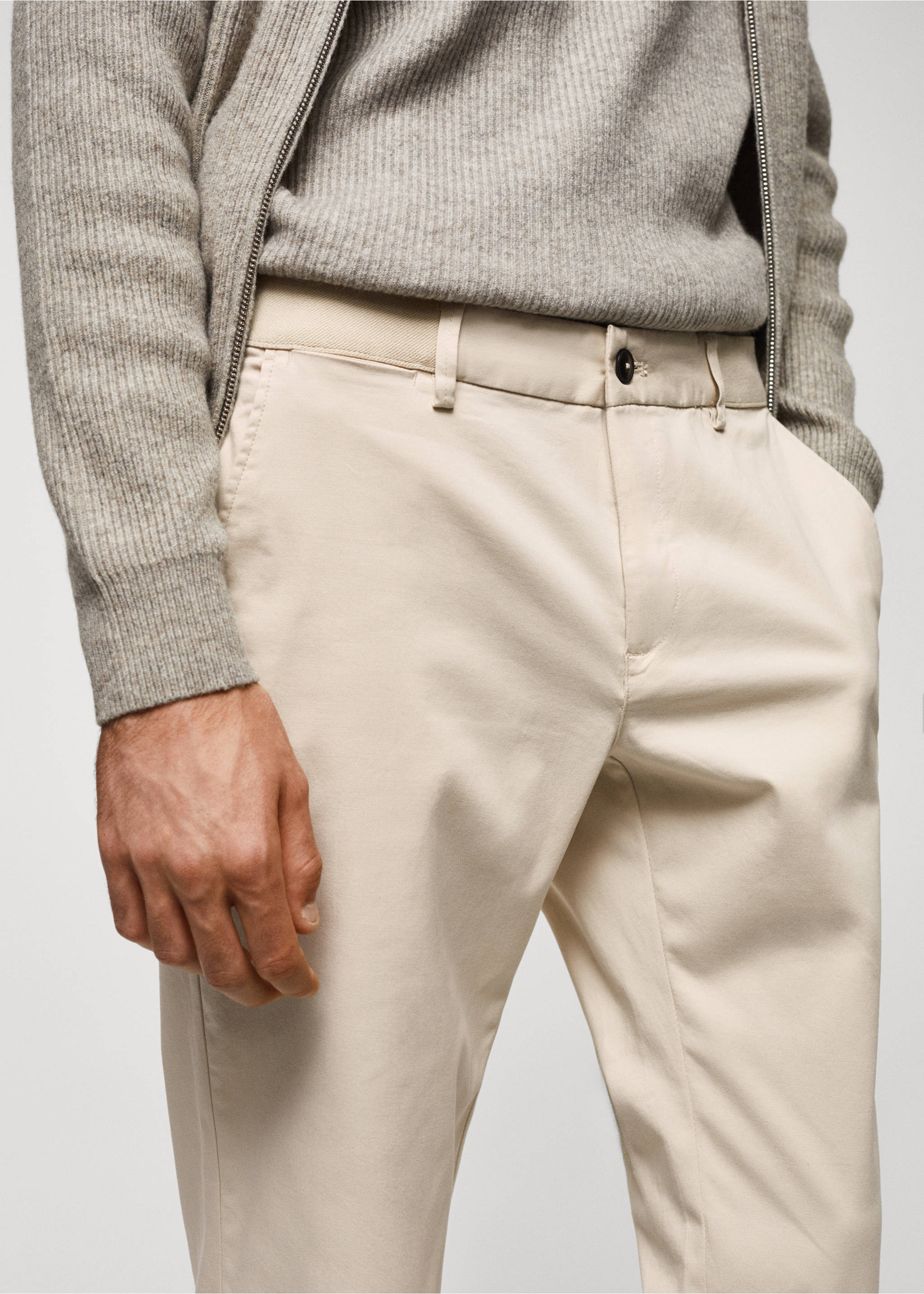 Cotton tapered crop trousers - Details of the article 1, Light/Pastel Grey. Ref: 57040567-00.