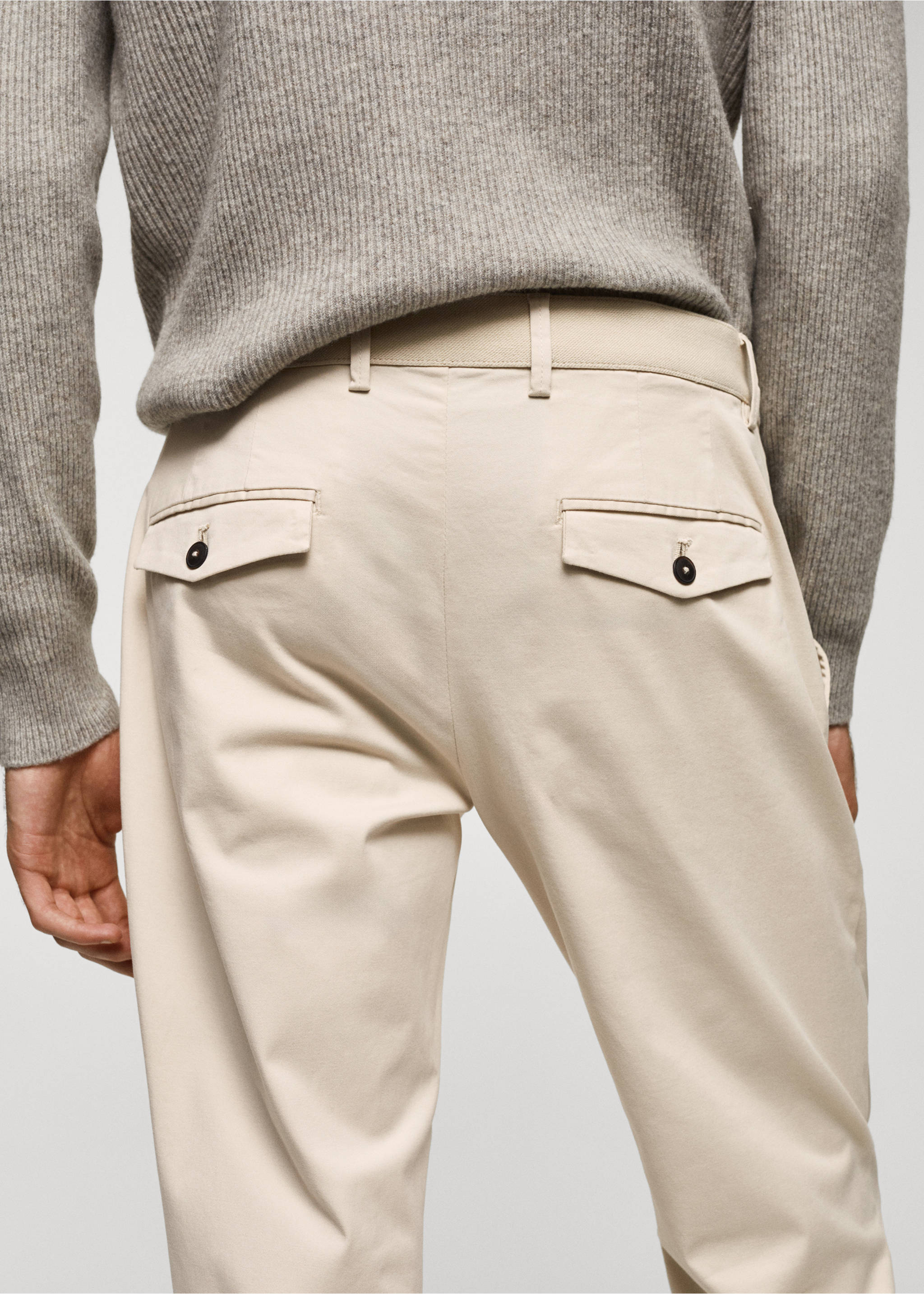 Cotton tapered crop trousers - Details of the article 4, Light/Pastel Grey. Ref: 57040567-00.