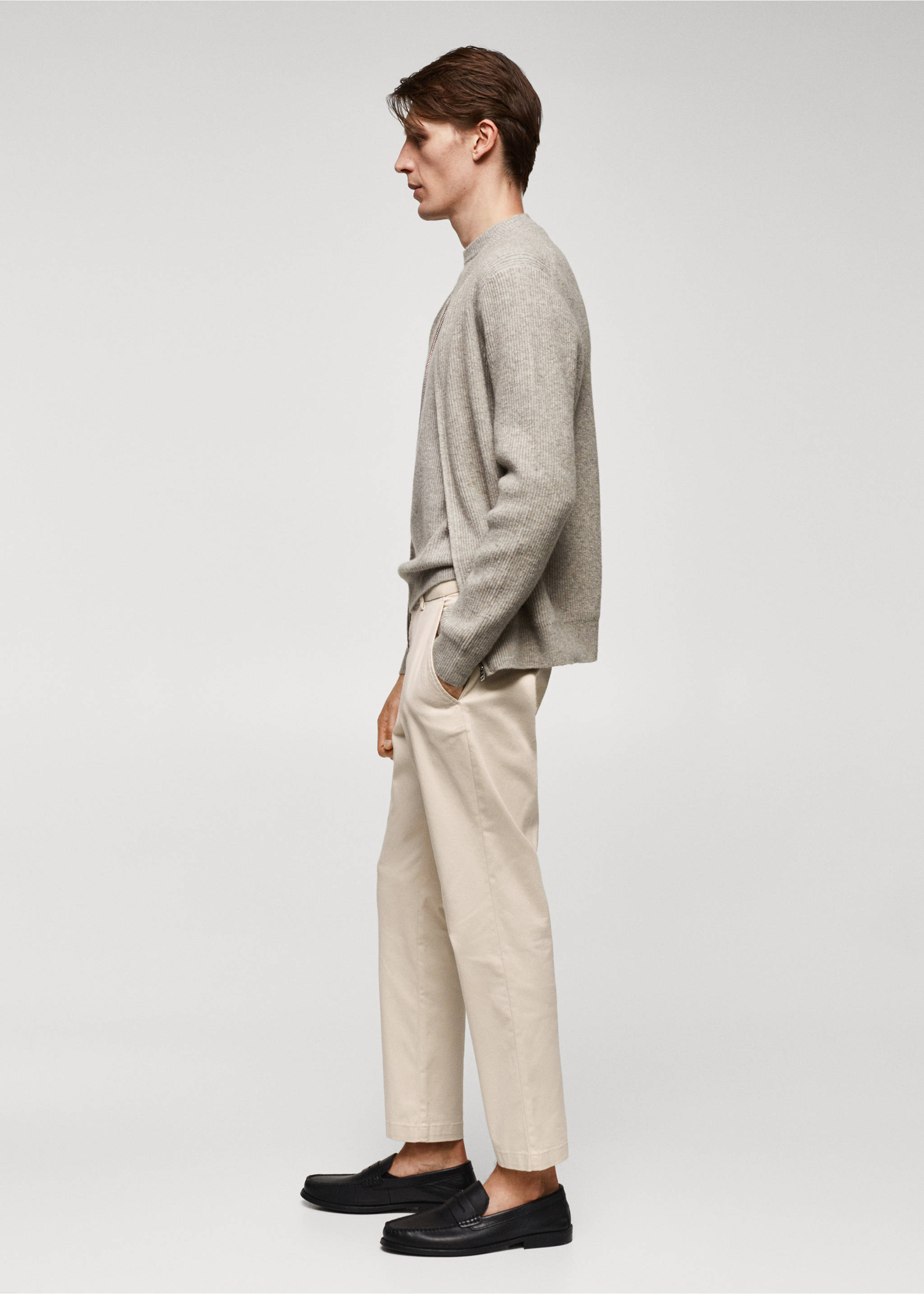 Cotton tapered crop trousers - Details of the article 2, Light/Pastel Grey. Ref: 57040567-00.