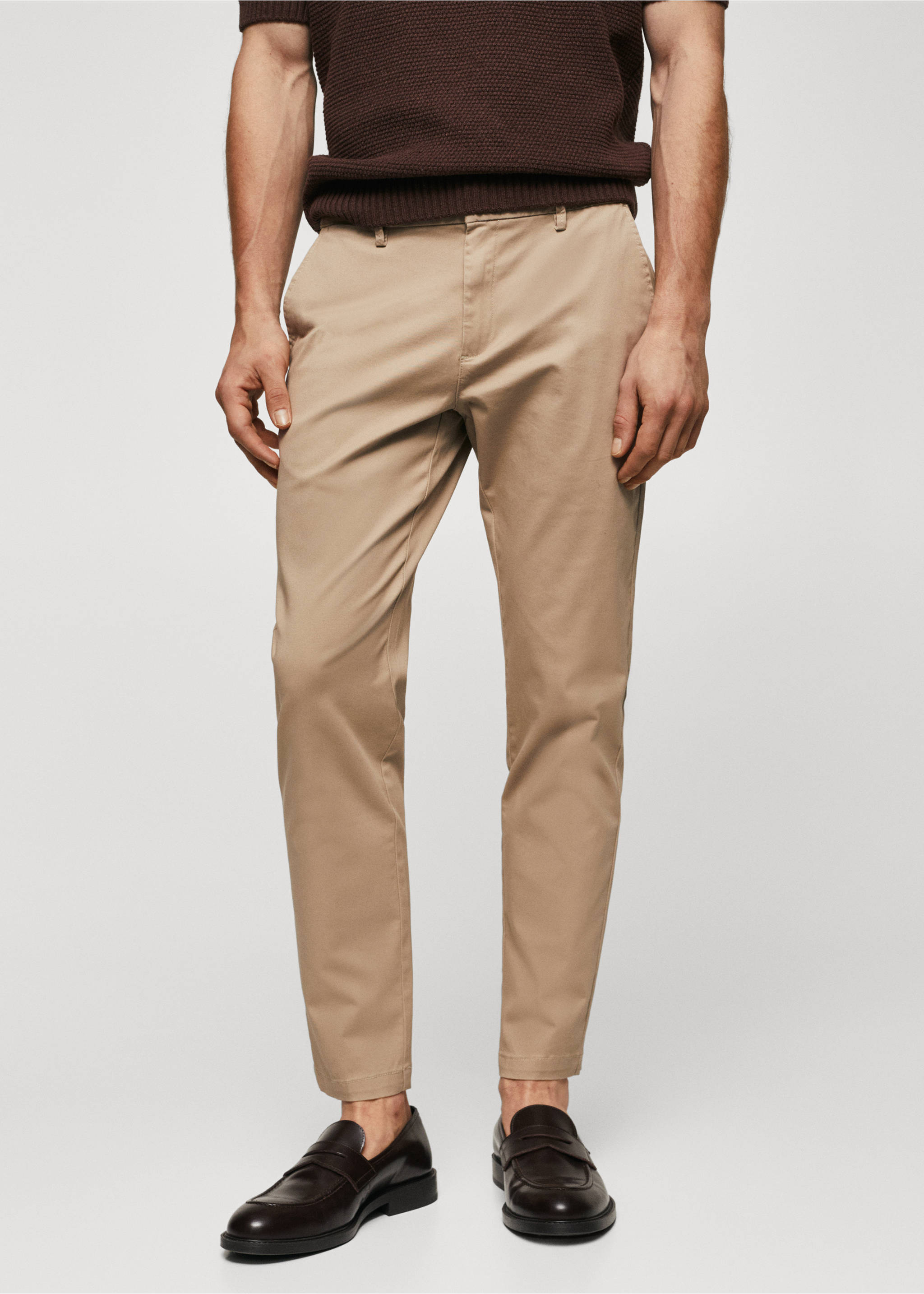 Cotton tapered crop trousers - Medium plane, Beige. Ref: 57040567-00.