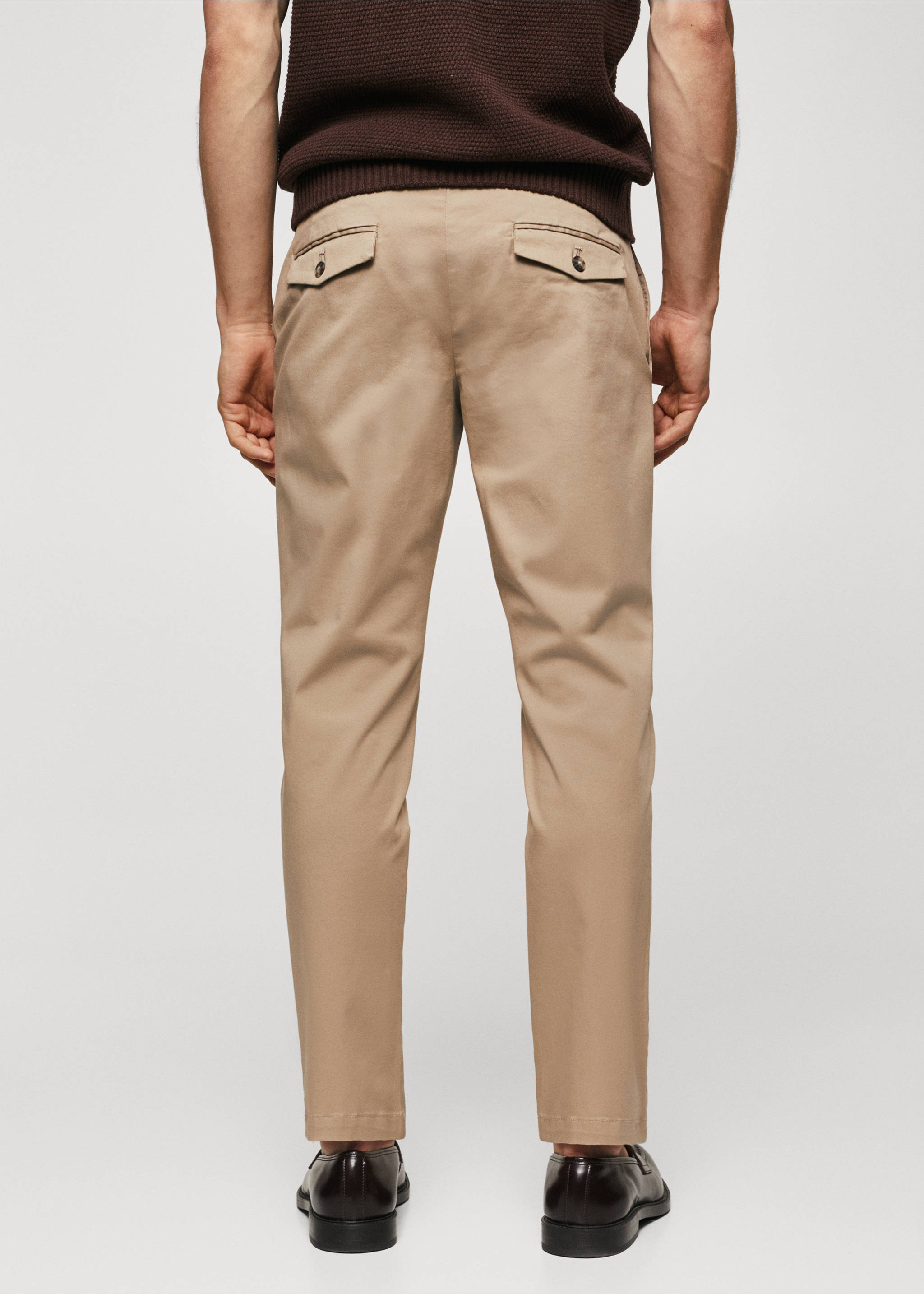 Cotton tapered crop trousers - Reverse of the article, Beige. Ref: 57040567-00.