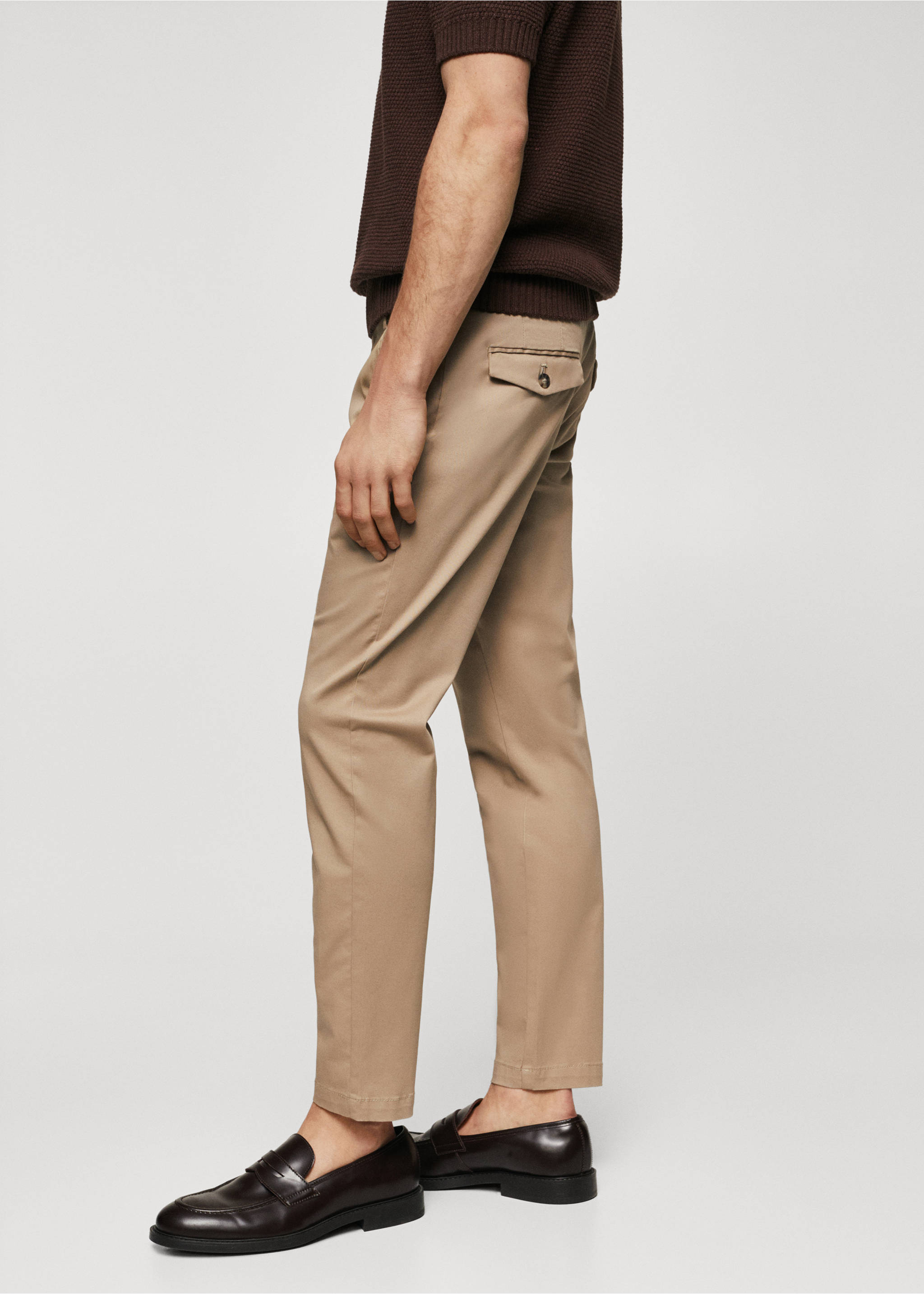 Cotton tapered crop trousers - Details of the article 4, Beige. Ref: 57040567-00.