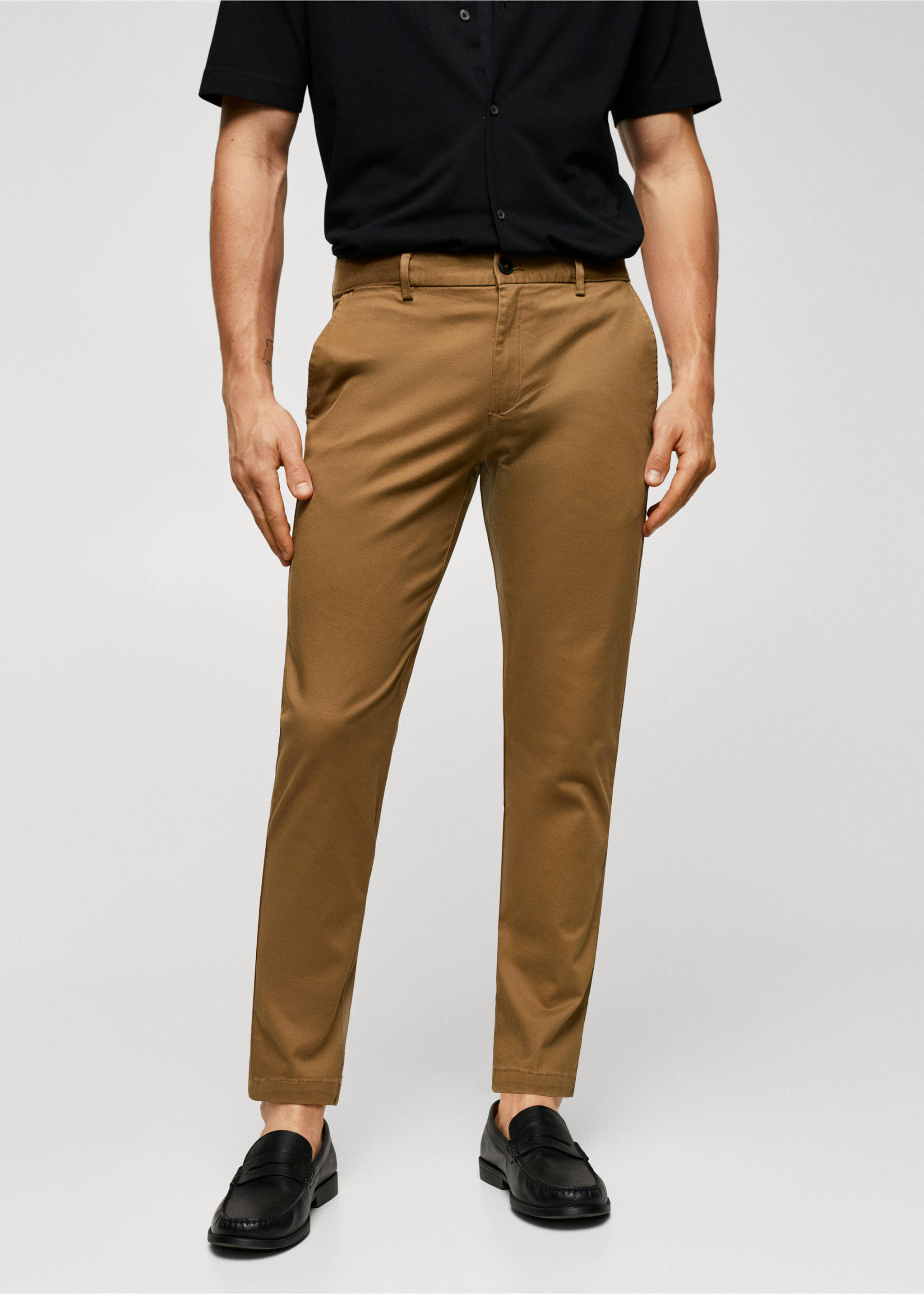 Cotton tapered crop trousers - Medium plane, Coffee. Ref: 57040567-00.