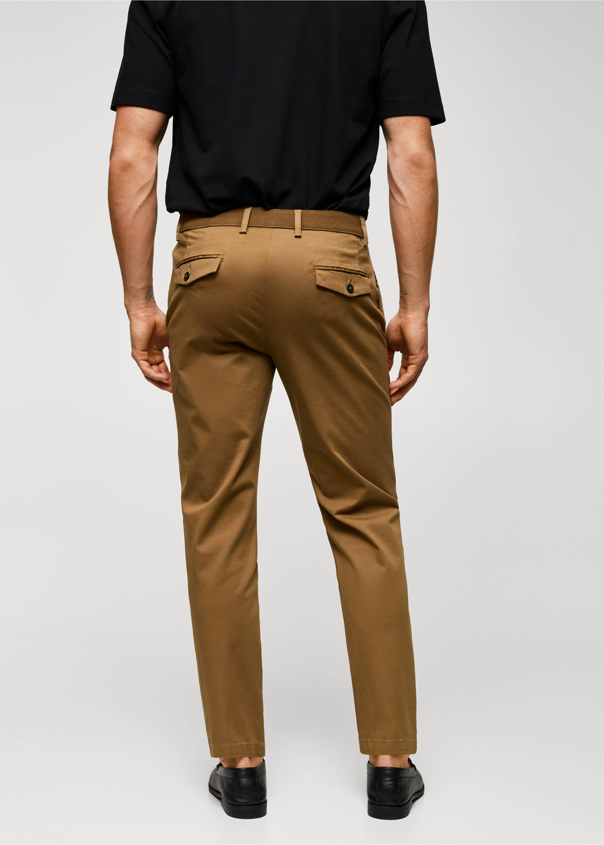 Cotton tapered crop trousers - Reverse of the article, Coffee. Ref: 57040567-00.