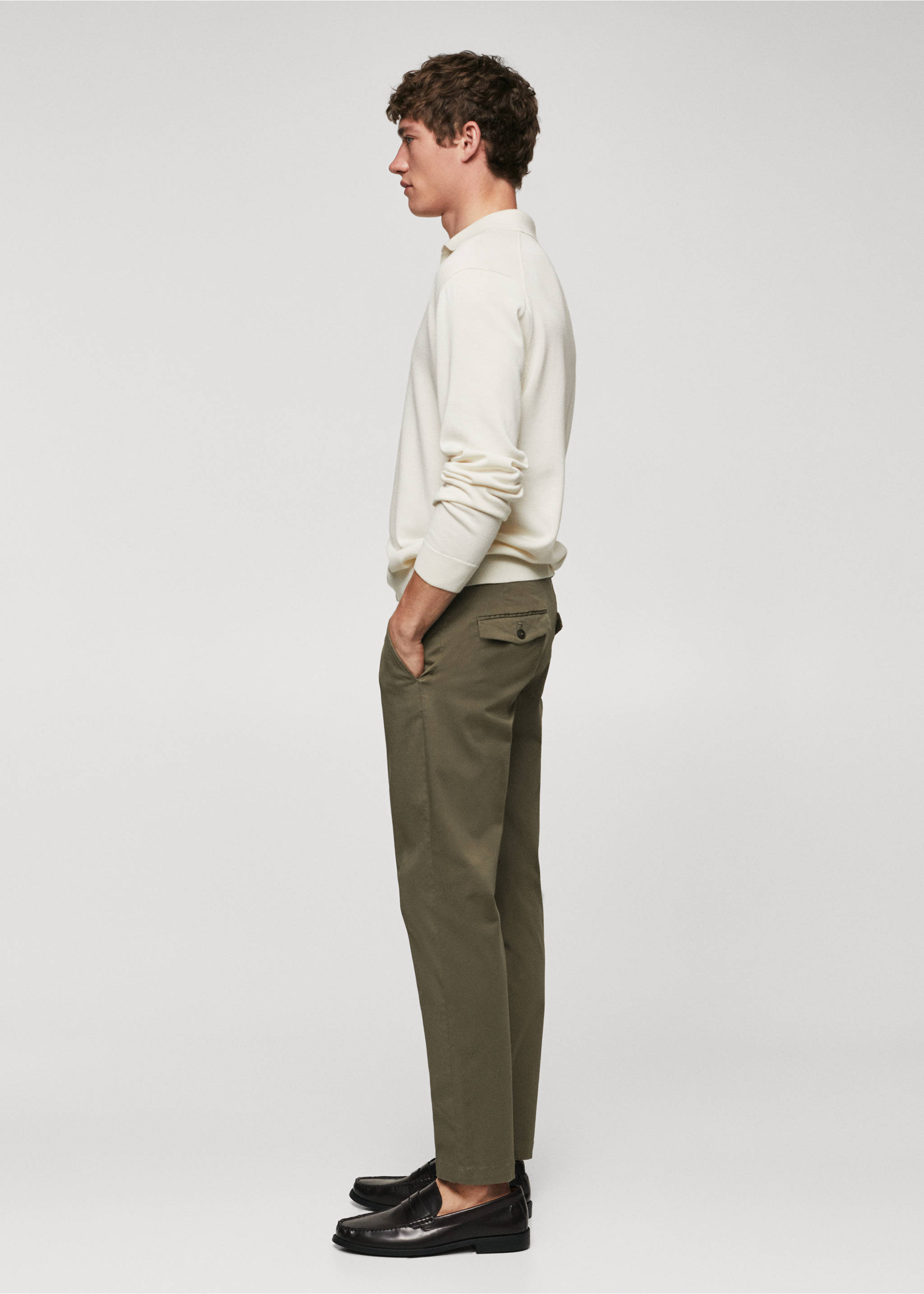 Cotton tapered crop trousers - Details of the article 4, Medium Green. Ref: 57040567-00.