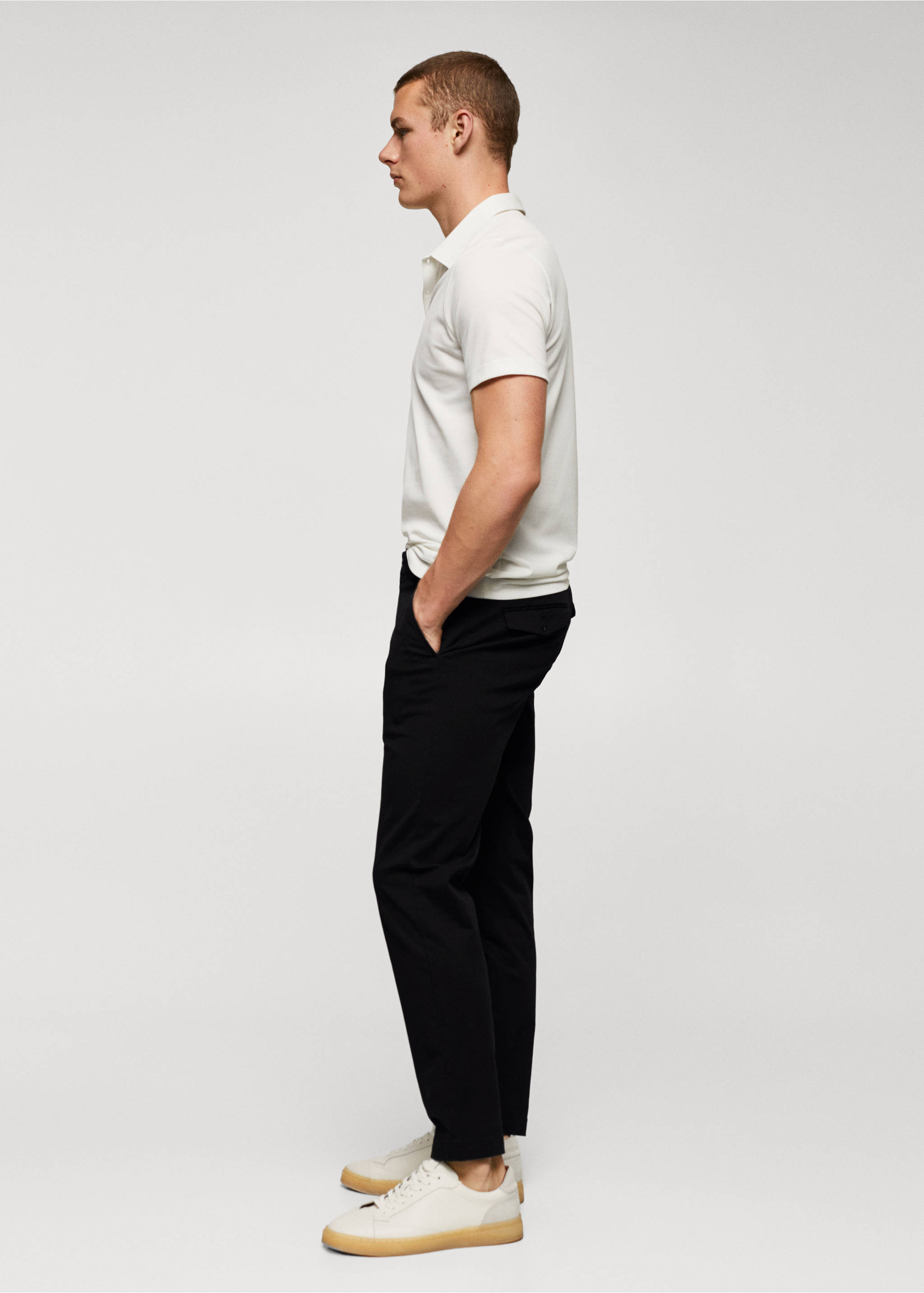 Cotton tapered crop trousers - Details of the article 2, Black. Ref: 57040567-00.
