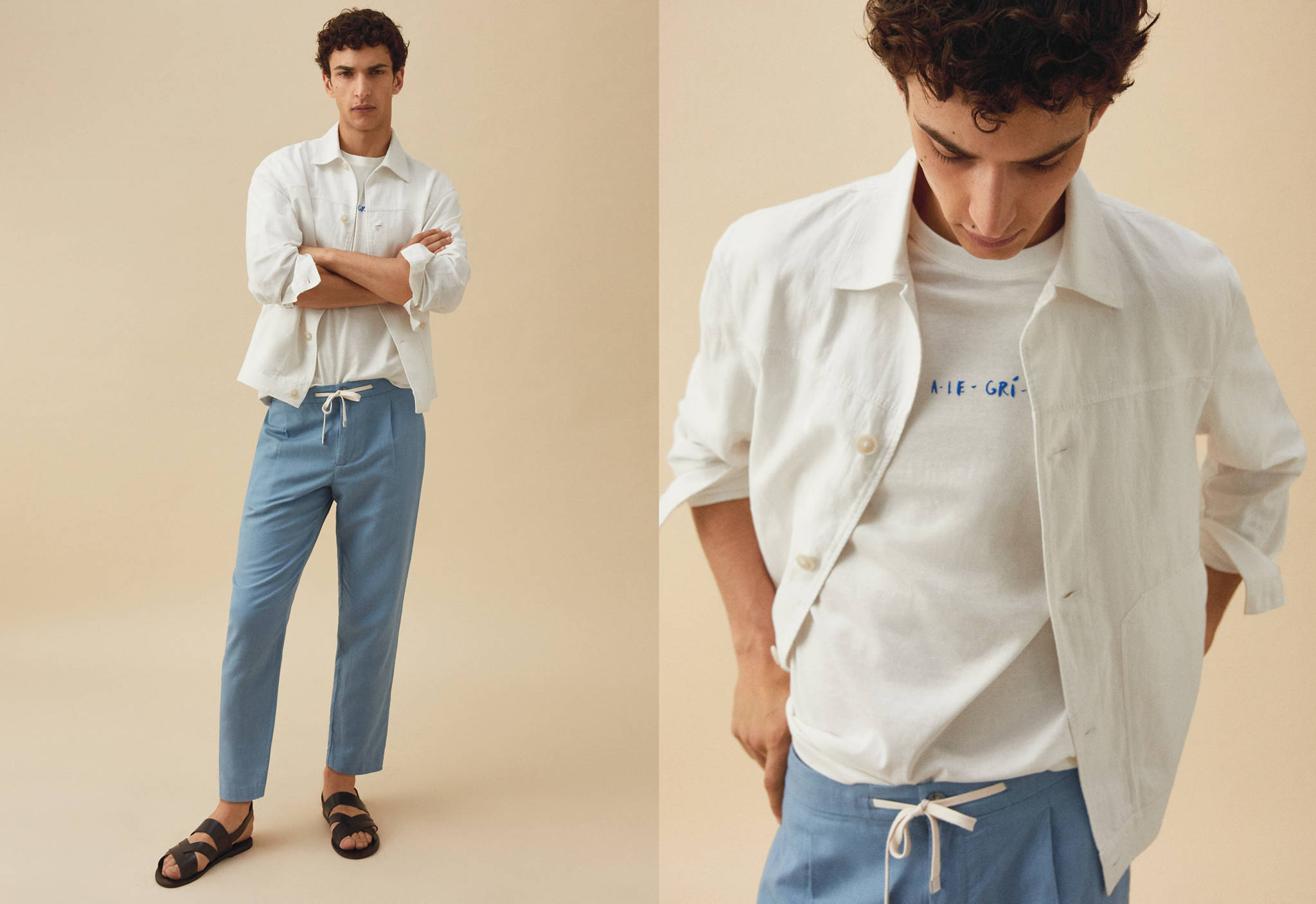 Slim-fit trousers with drawstring - Panoramic plane
