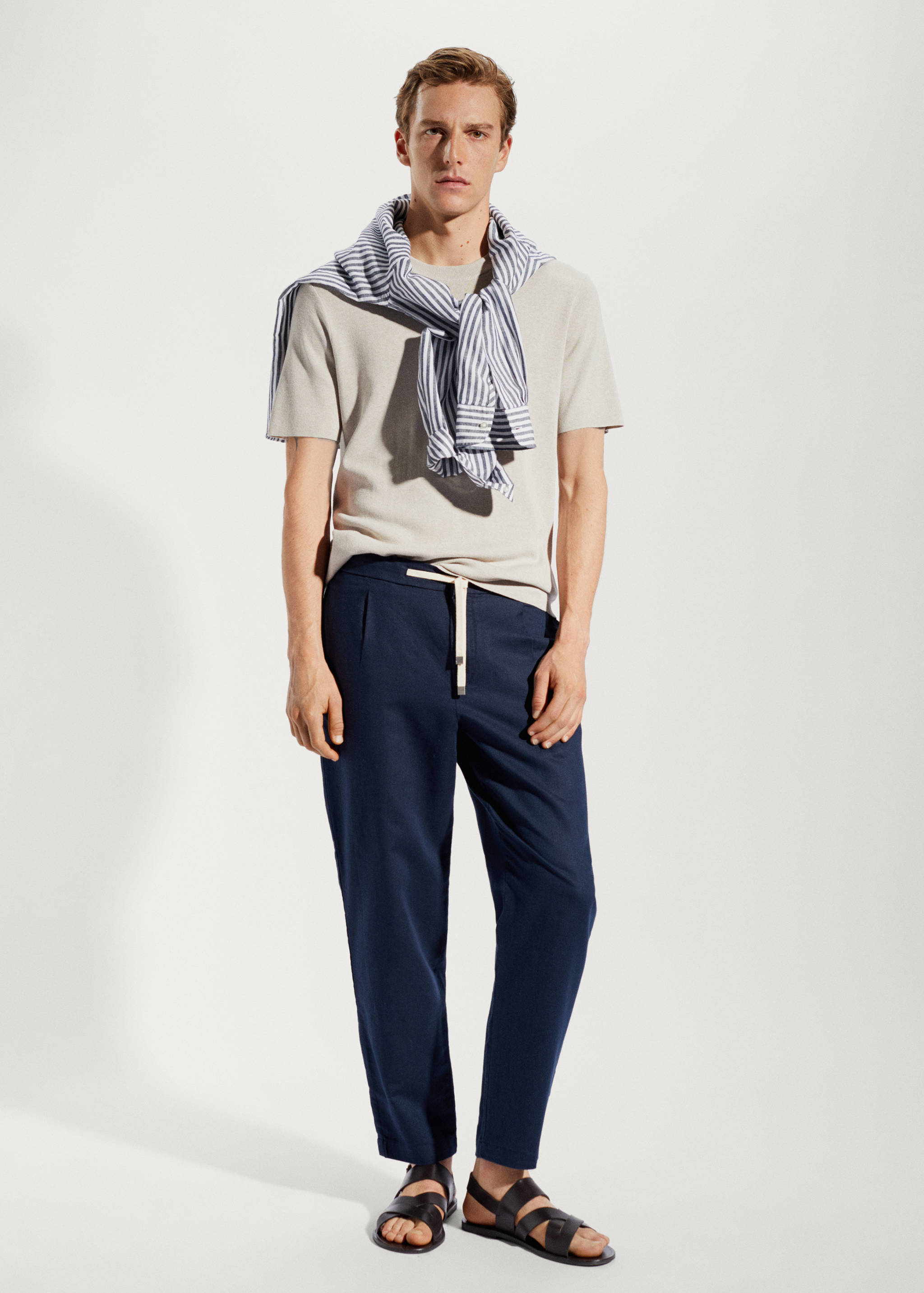 Slim Fit-Leinenhose mit Kordel - Allgemeine Ansicht