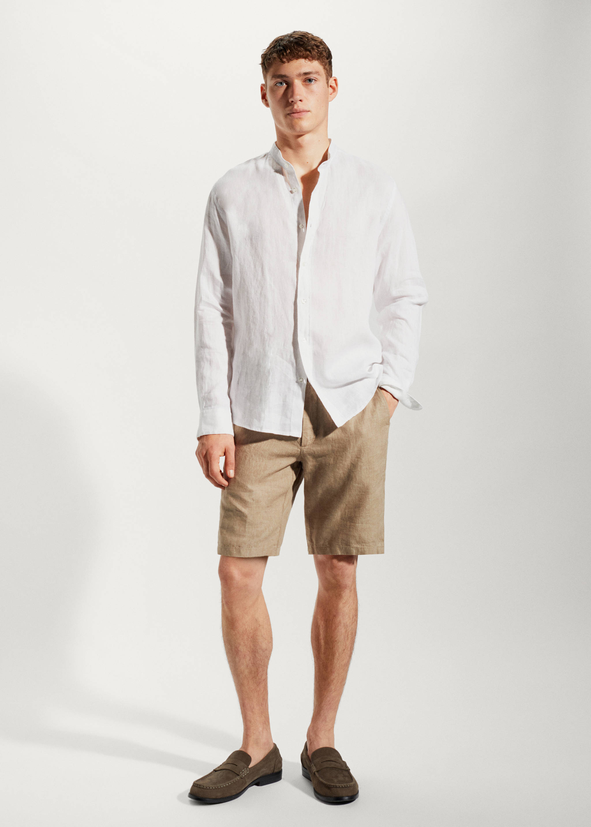 Hemd aus 100 % Leinen mit Mao-Kragen - Allgemeine Ansicht